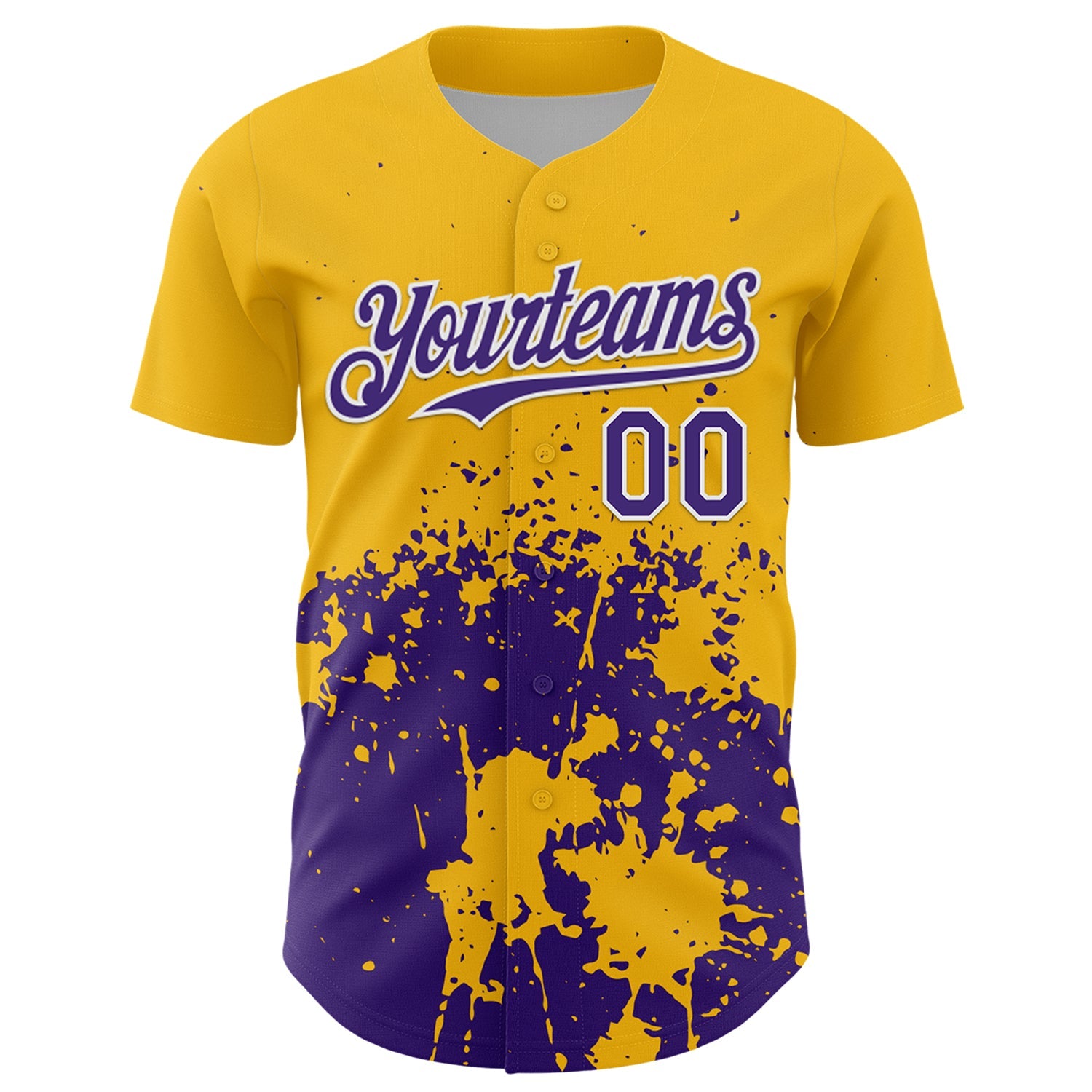 Custom Gold Purple-White Abstract Splatter Grunge Authentic Baseball Jersey view 2