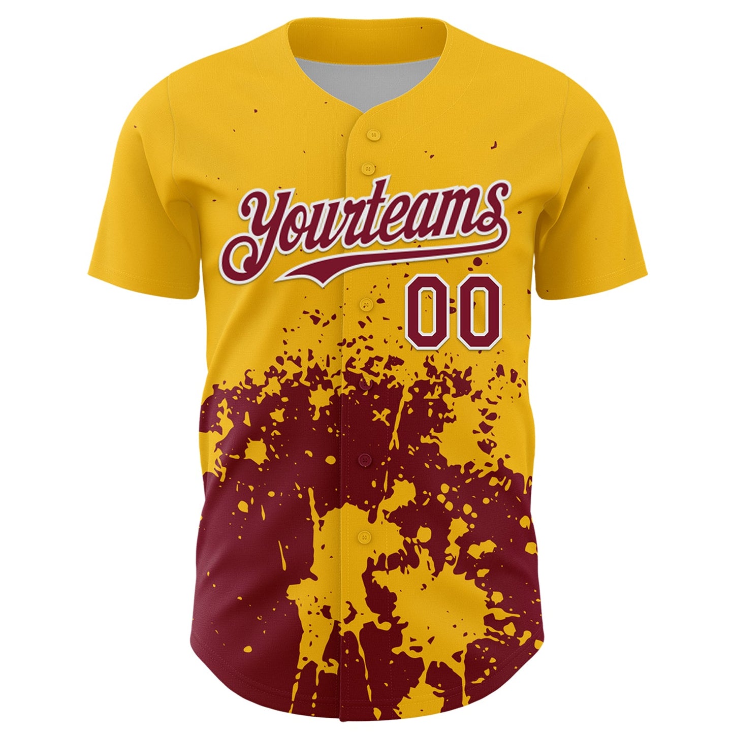 Custom Gold Crimson-White Abstract Splatter Grunge Authentic Baseball Jersey view 2