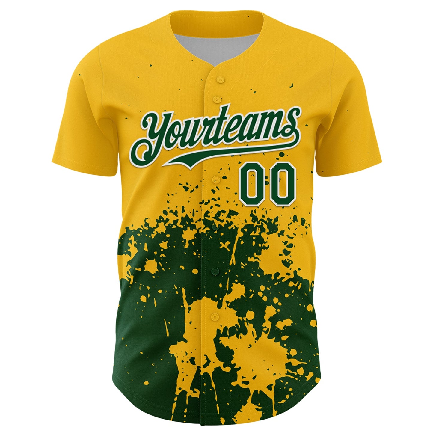 Custom Gold Green-White Abstract Splatter Grunge Authentic Baseball Jersey view 2