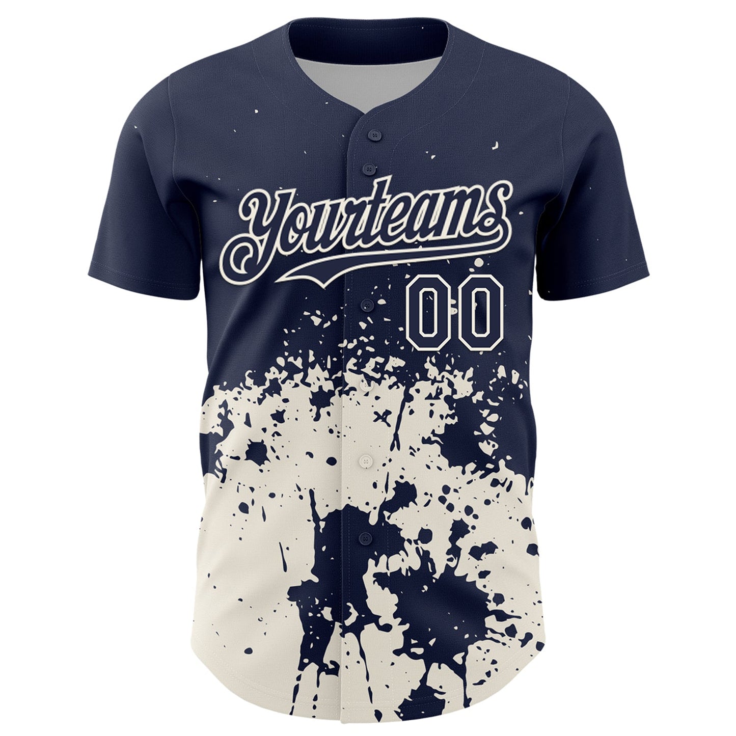 Custom Navy Cream Abstract Splatter Grunge Authentic Baseball Jersey view 2