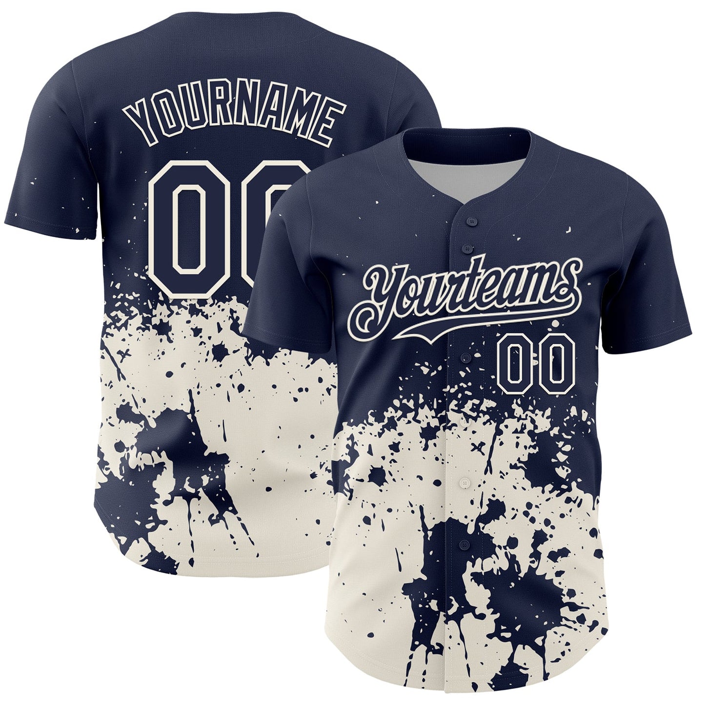 Custom Navy Cream Abstract Splatter Grunge Authentic Baseball Jersey - Main View
