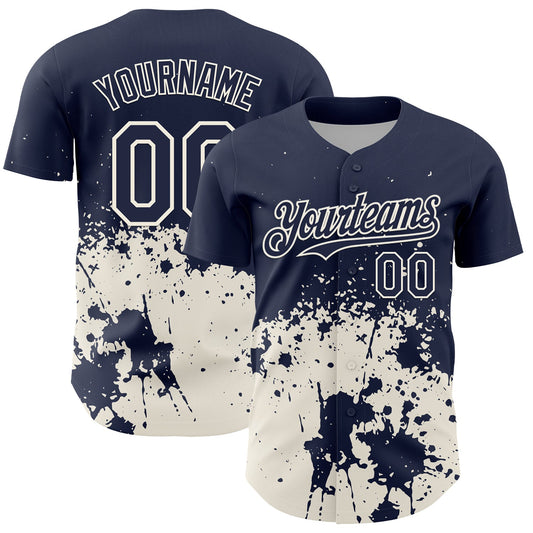 Custom Navy Cream Abstract Splatter Grunge Authentic Baseball Jersey - Main View