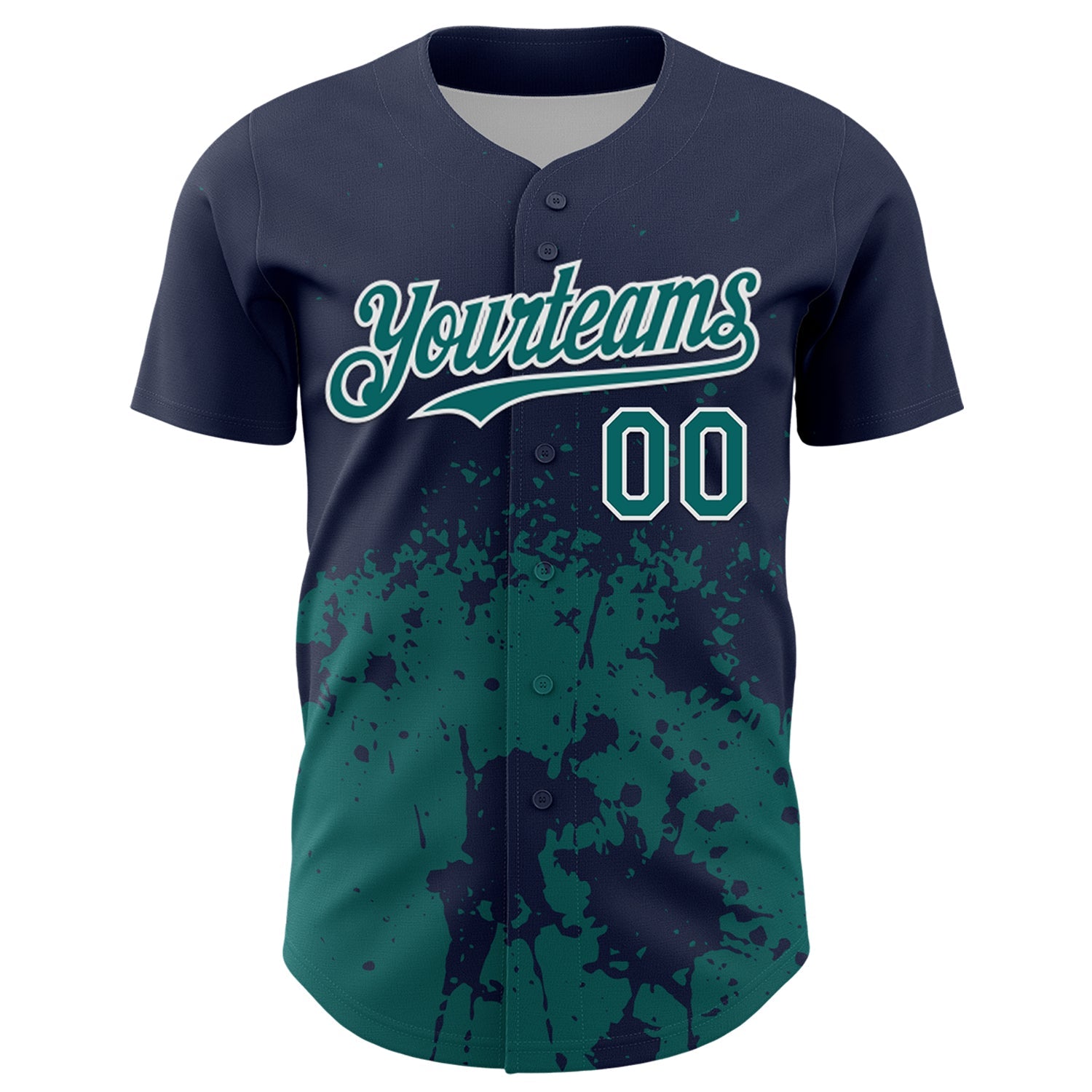 Custom Navy Teal-White Abstract Splatter Grunge Authentic Baseball Jersey view 2