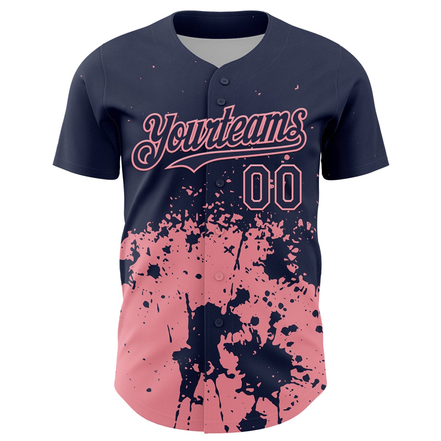 Custom Navy Medium Pink Abstract Splatter Grunge Authentic Baseball Jersey view 2