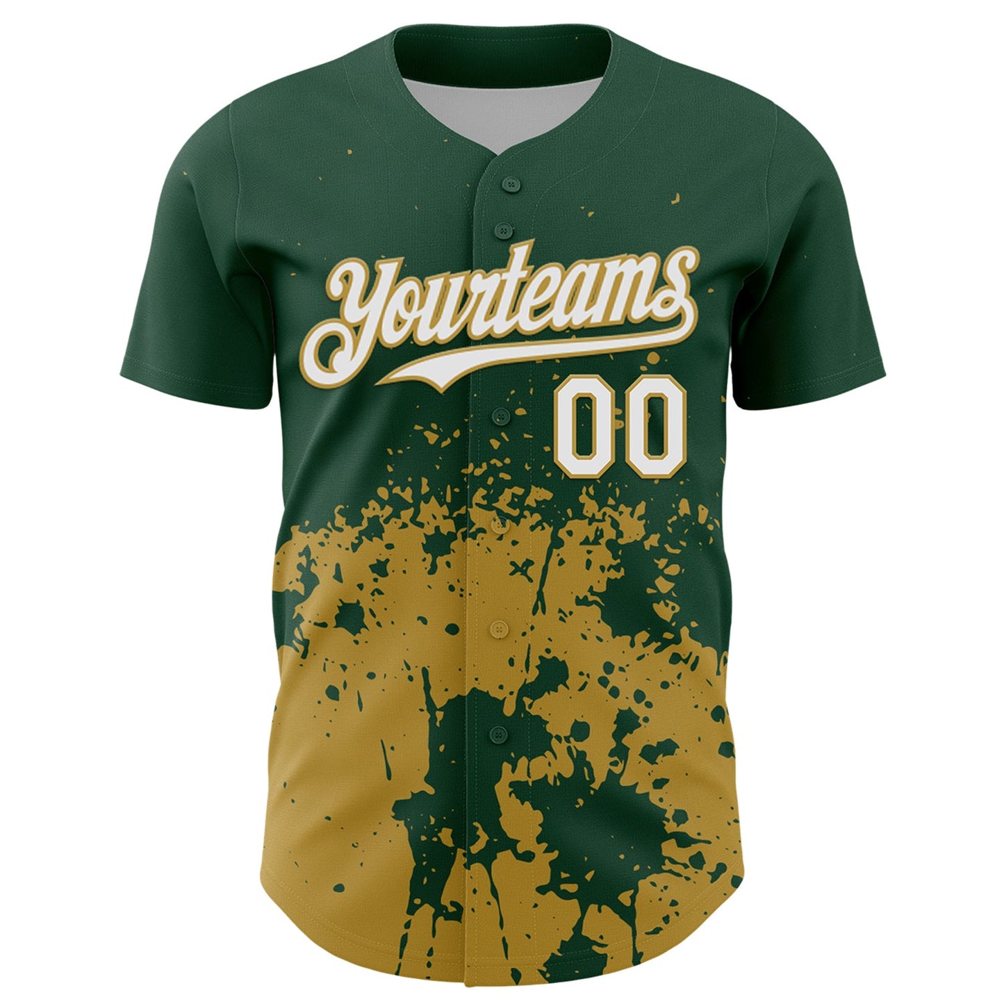Custom Green White-Old Gold Abstract Splatter Grunge Authentic Baseball Jersey view 2