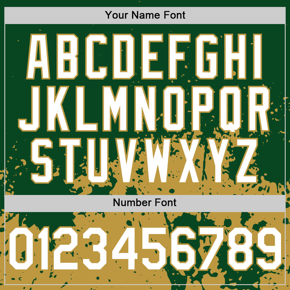 Custom Green White-Old Gold Abstract Splatter Grunge Authentic Baseball Jersey view 5