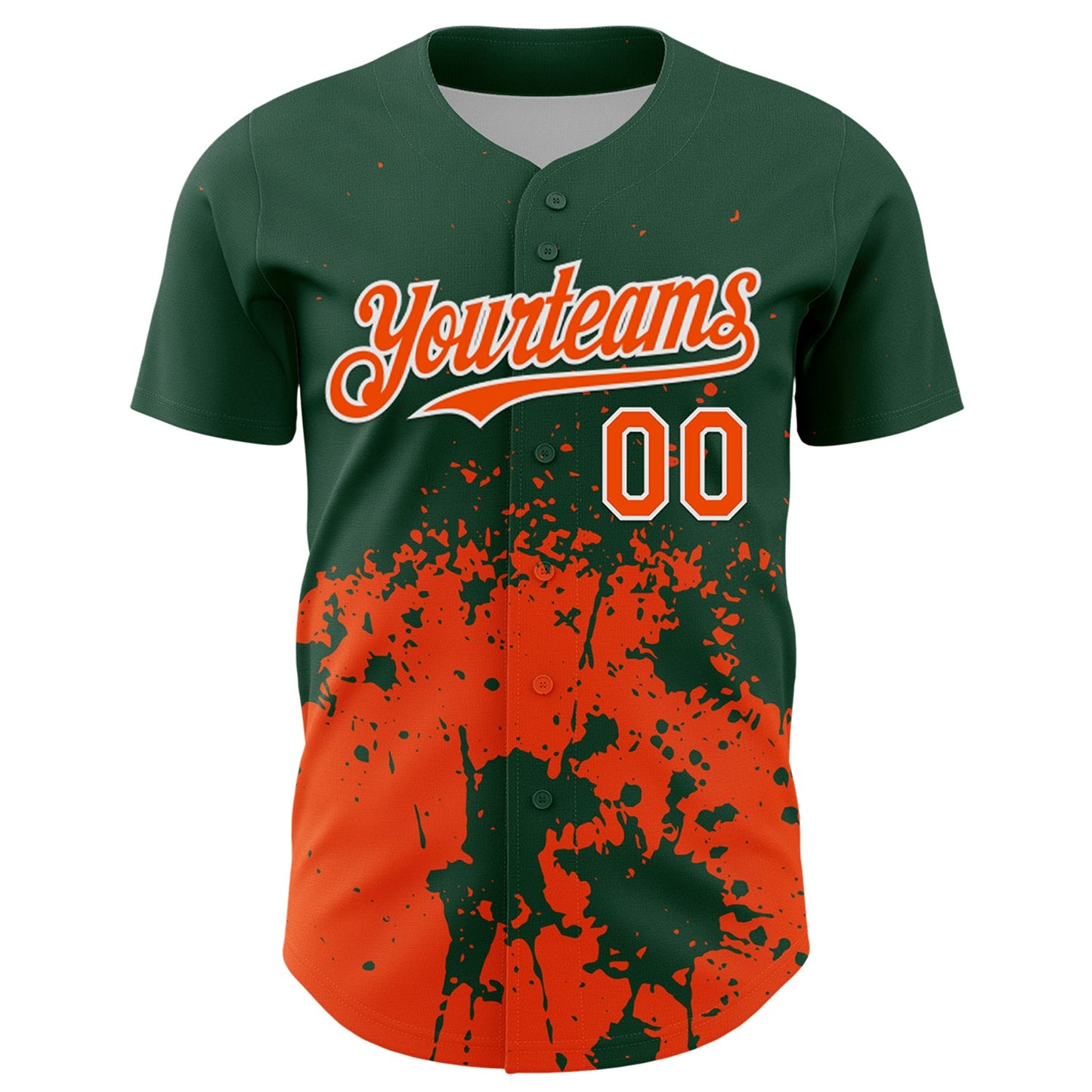 Custom Green Orange-White Abstract Splatter Grunge Authentic Baseball Jersey view 2