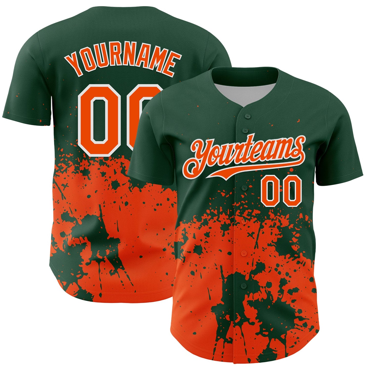 Custom Green Orange-White Abstract Splatter Grunge Authentic Baseball Jersey - Main View