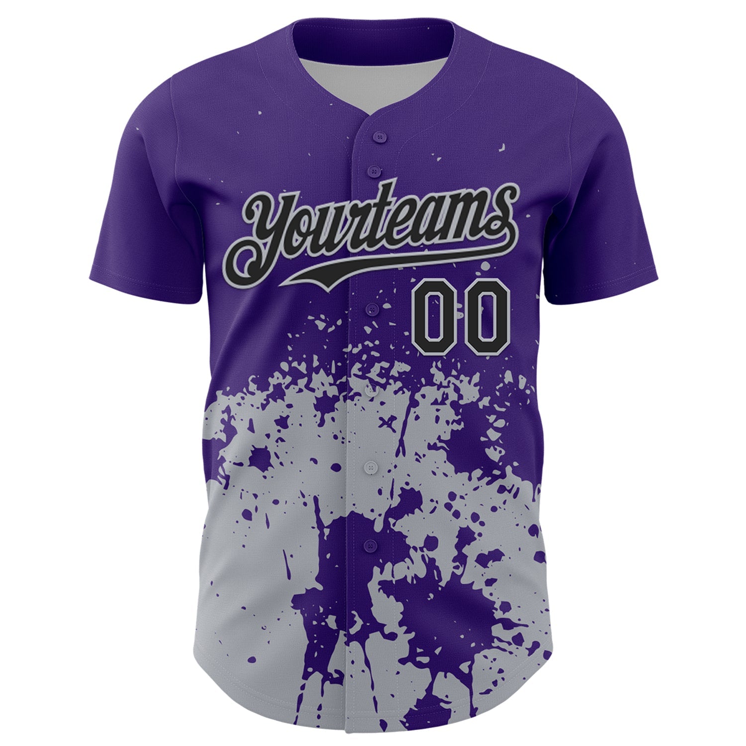 Custom Purple Black-Gray Abstract Splatter Grunge Authentic Baseball Jersey view 2