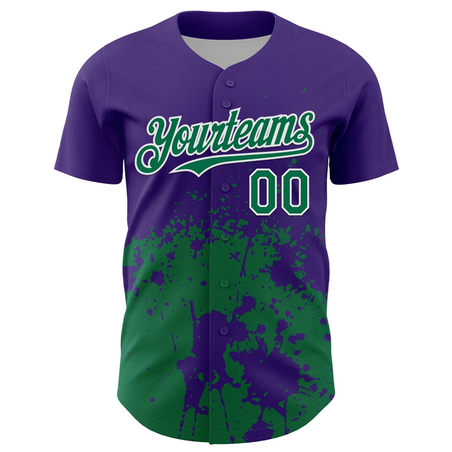 Custom Purple Kelly Green-White Abstract Splatter Grunge Authentic Baseball Jersey view 2