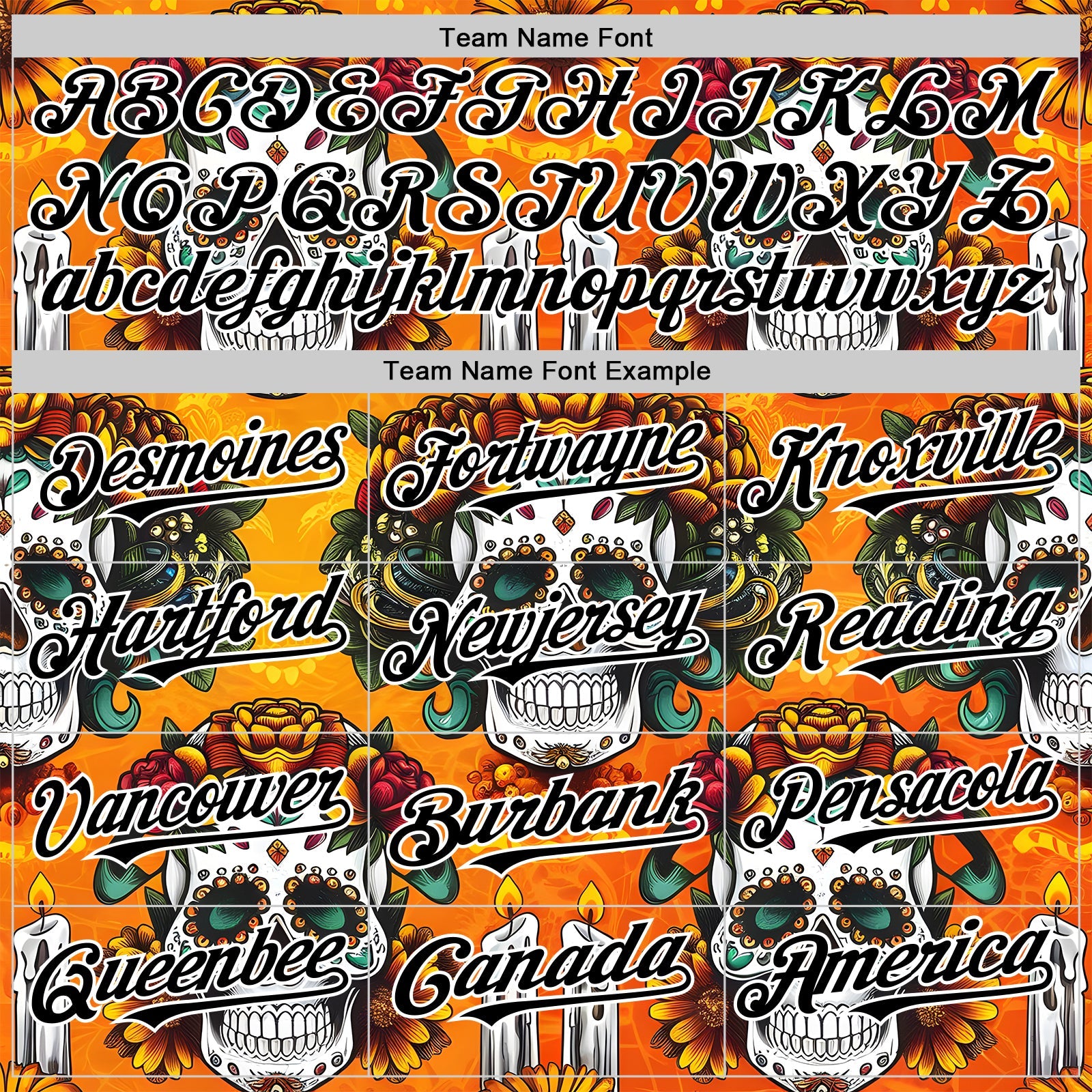 Custom Orange Black-White Sugar Skull Day of the Dead Mexican Folk Art Authentic Baseball Jersey view 4