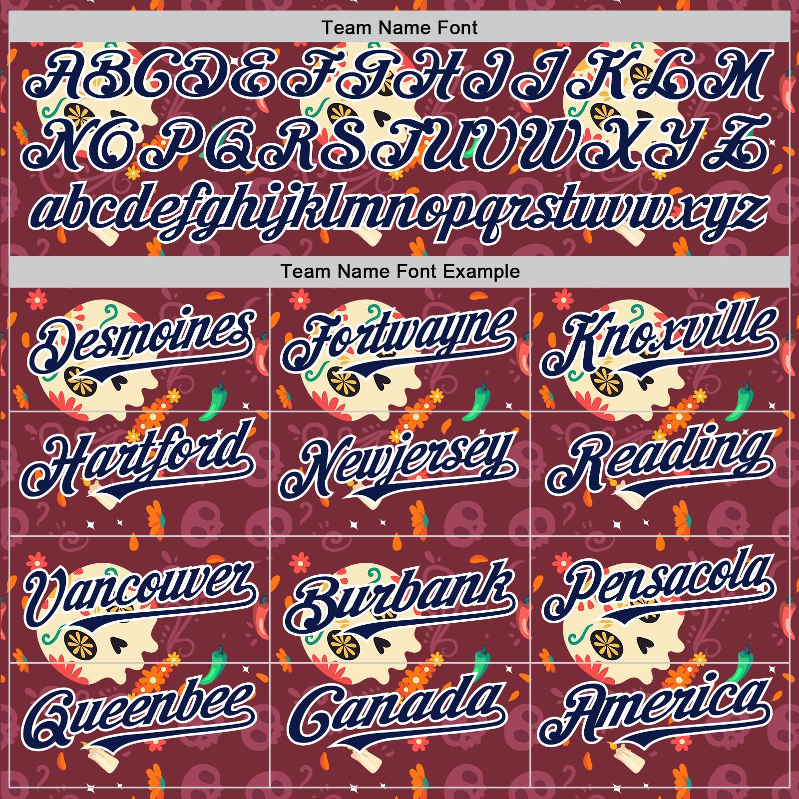 Custom Burgundy Navy-White Sugar Skull Day of the Dead Mexican Folk Art Authentic Baseball Jersey view 4