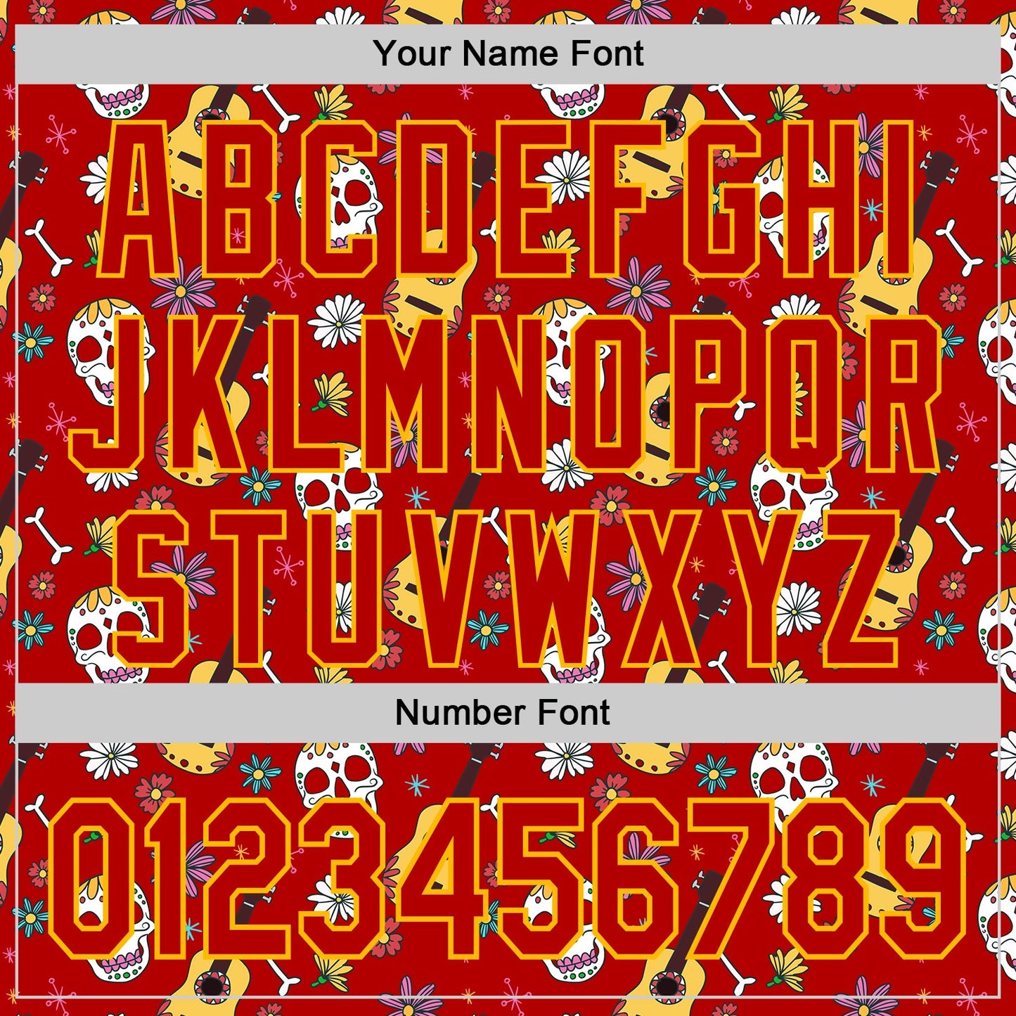 Custom Red Gold Sugar Skull Day of the Dead Mexican Folk Art Authentic Baseball Jersey view 5