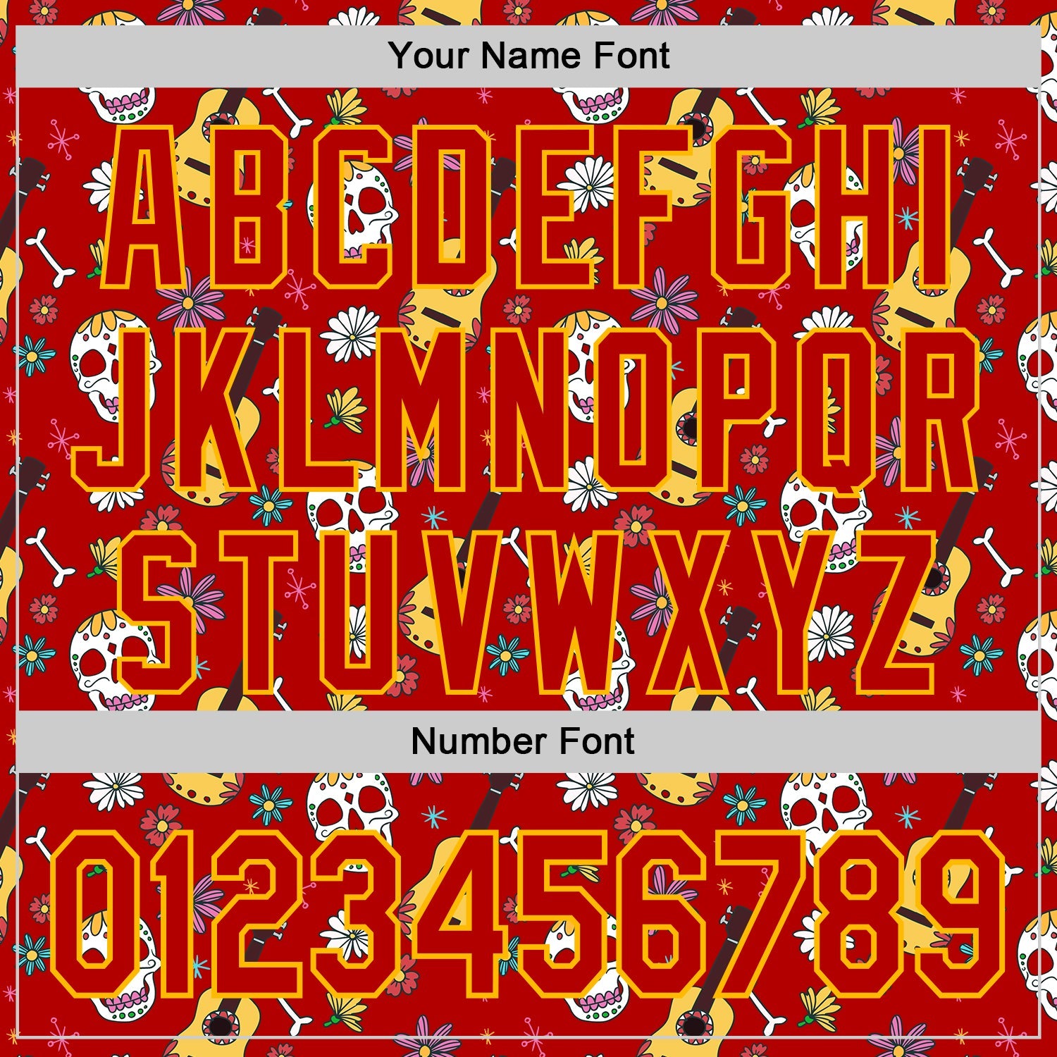 Custom Red Gold Sugar Skull Day of the Dead Mexican Folk Art Authentic Baseball Jersey view 5