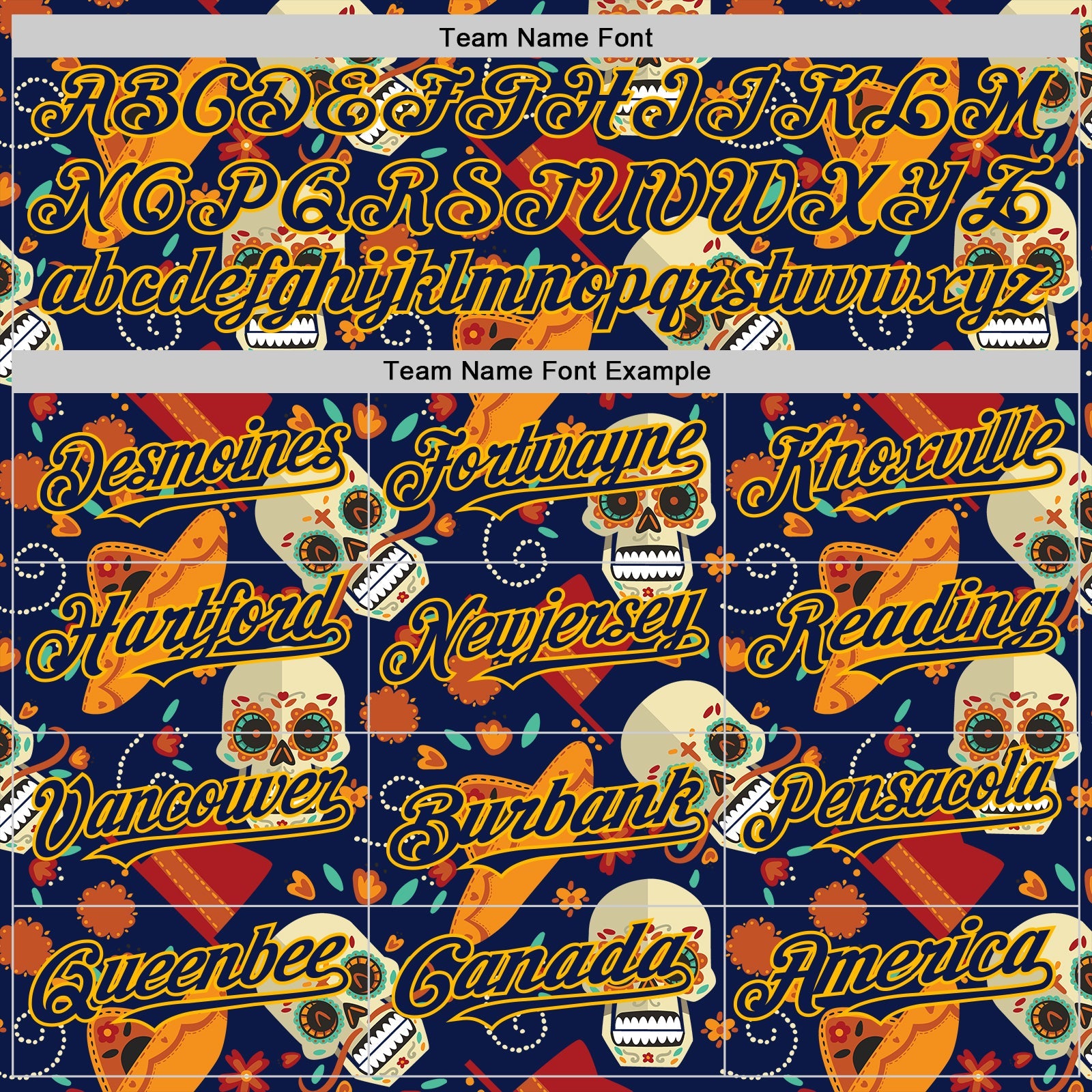Custom Navy Gold Sugar Skull Day of the Dead Mexican Folk Art Authentic Baseball Jersey view 4