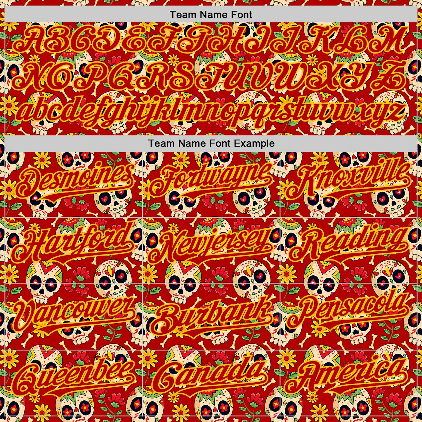 Custom Red Yellow Sugar Skull Day of the Dead Mexican Folk Art Authentic Baseball Jersey view 4