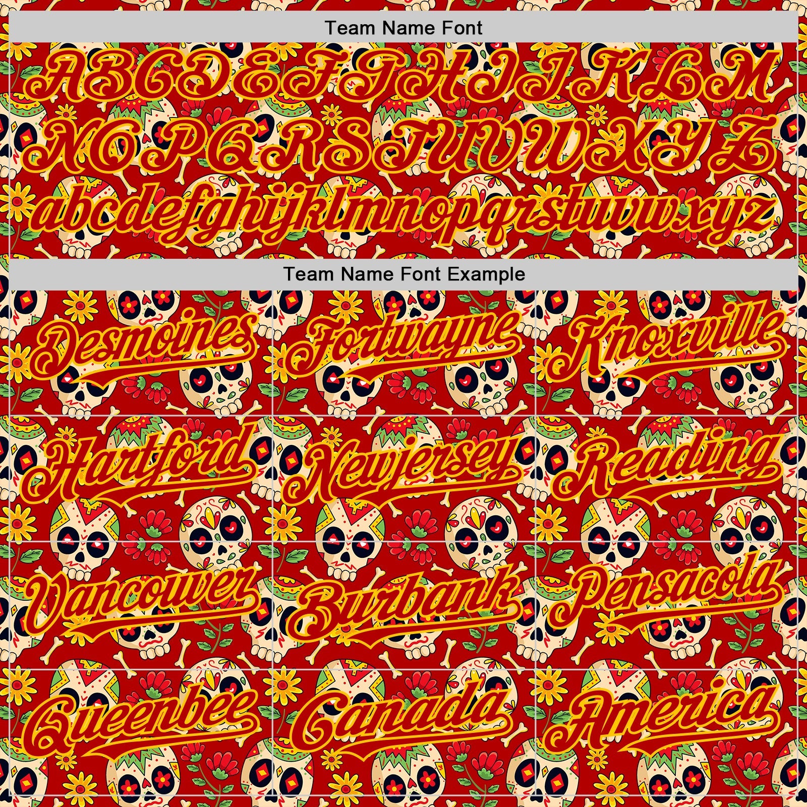 Custom Red Yellow Sugar Skull Day of the Dead Mexican Folk Art Authentic Baseball Jersey view 4