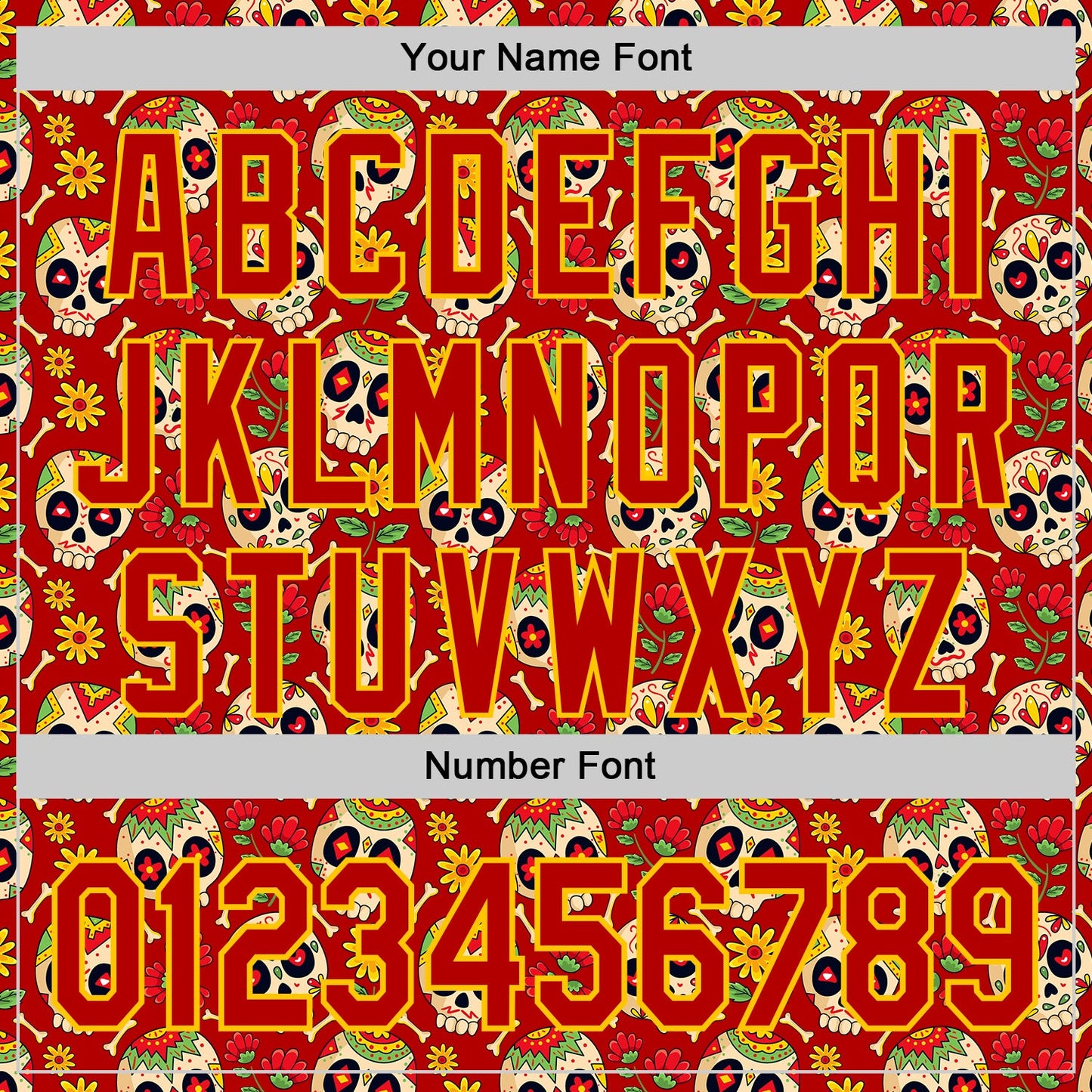 Custom Red Yellow Sugar Skull Day of the Dead Mexican Folk Art Authentic Baseball Jersey view 5