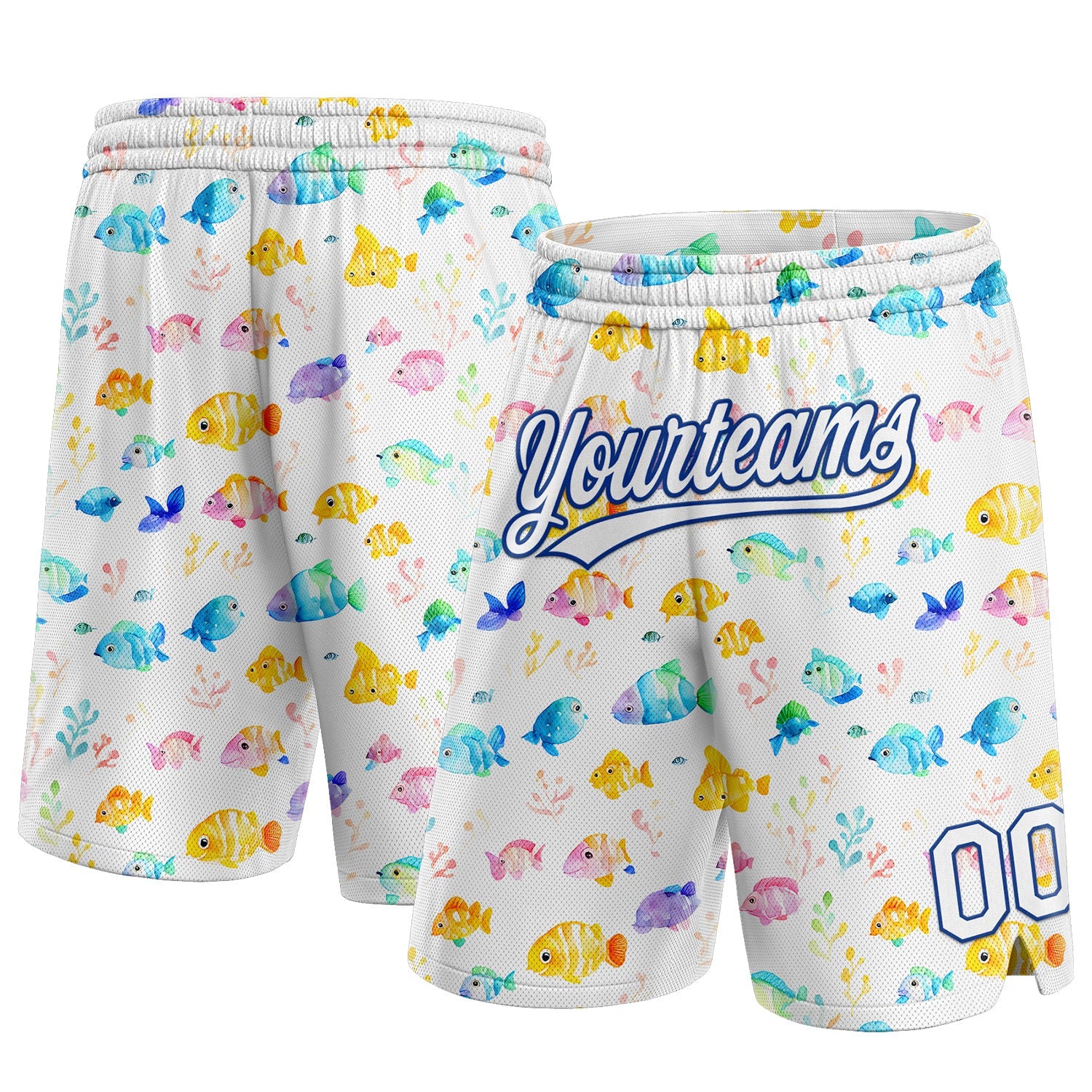 Custom White Royal 3D Pattern Fish Authentic Basketball Shorts - Main View