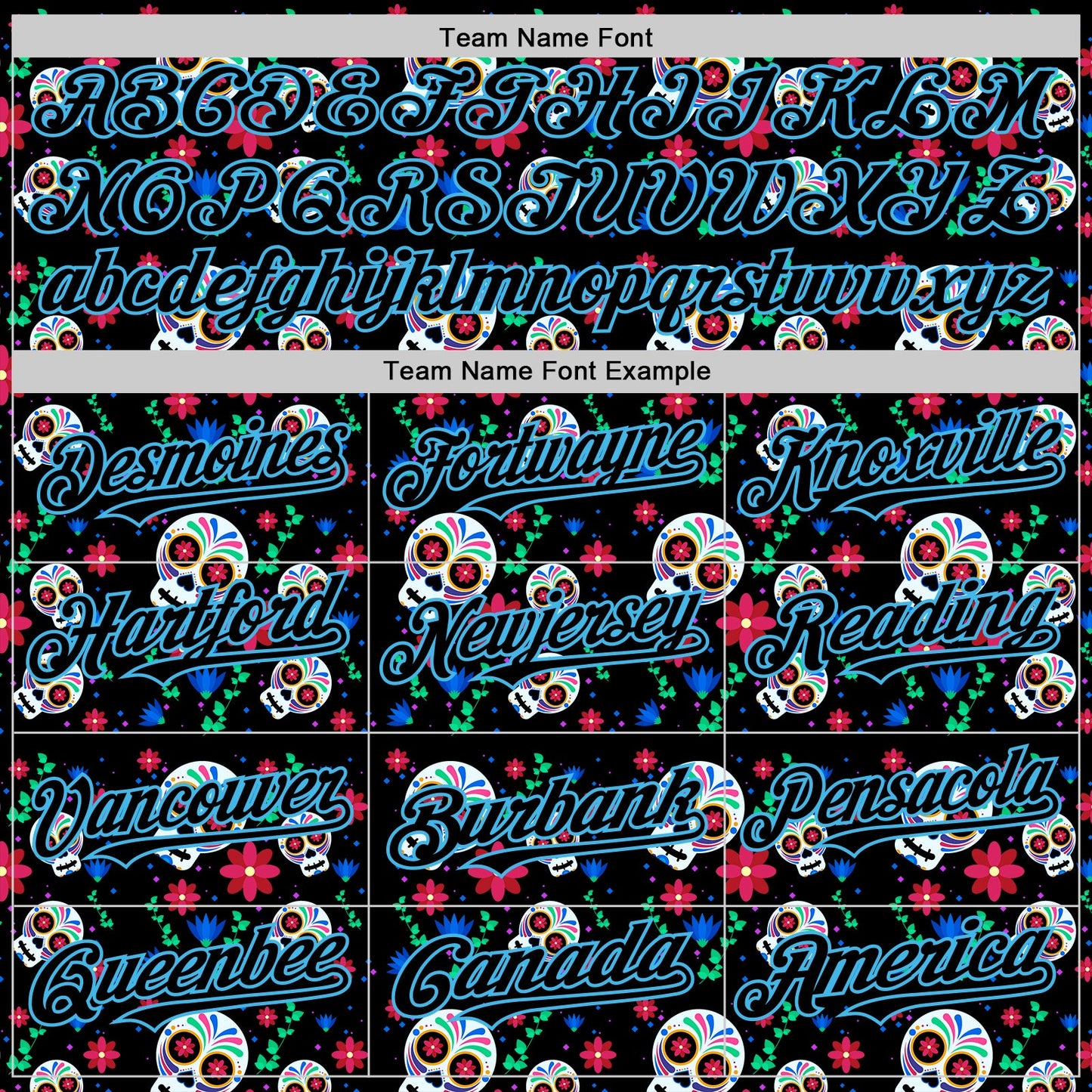 Custom Black Sky Blue Sugar Skull Day of the Dead Mexican Folk Art Authentic Baseball Jersey view 4