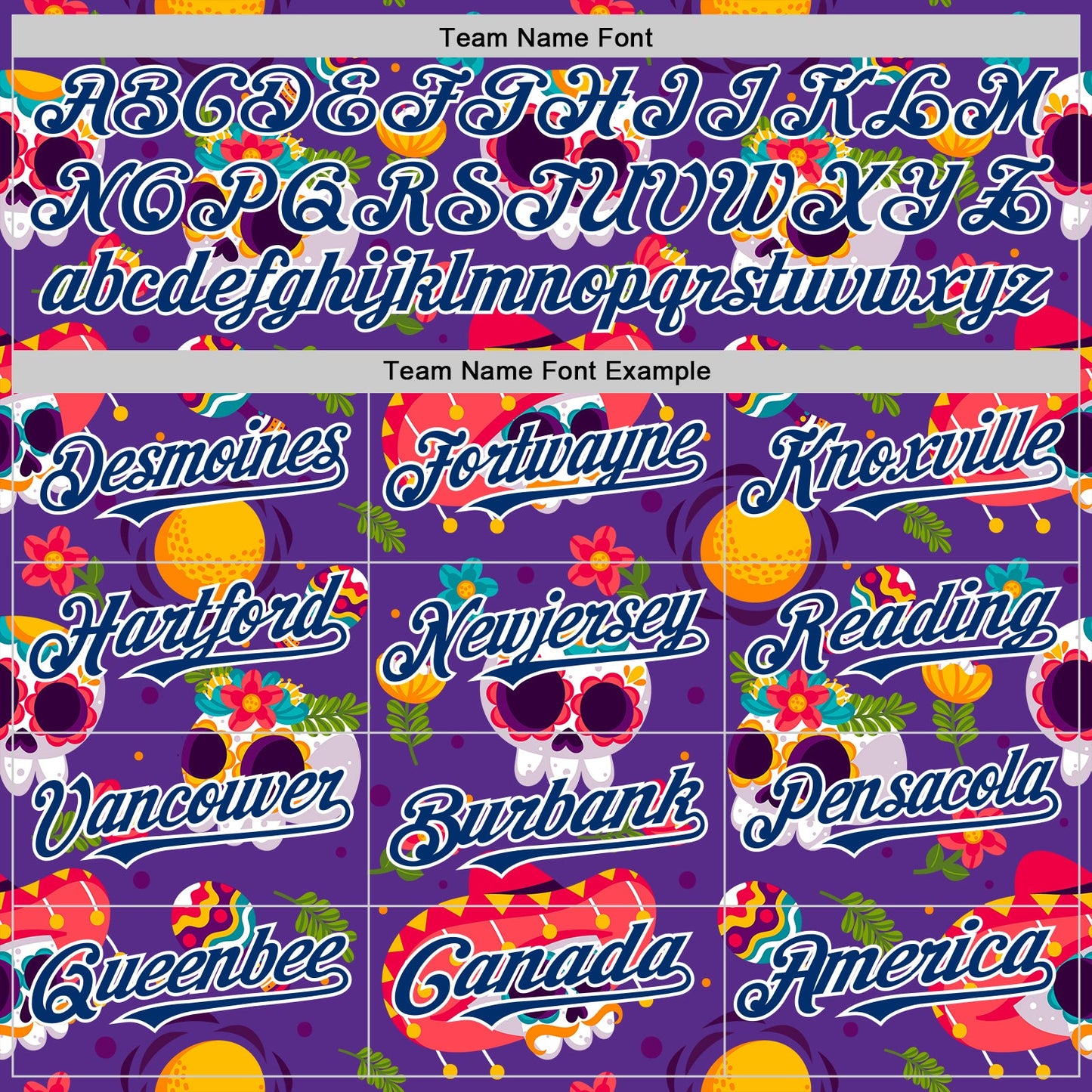 Custom Purple US Navy Blue-White Sugar Skull Day of the Dead Mexican Folk Art Authentic Baseball Jersey view 4