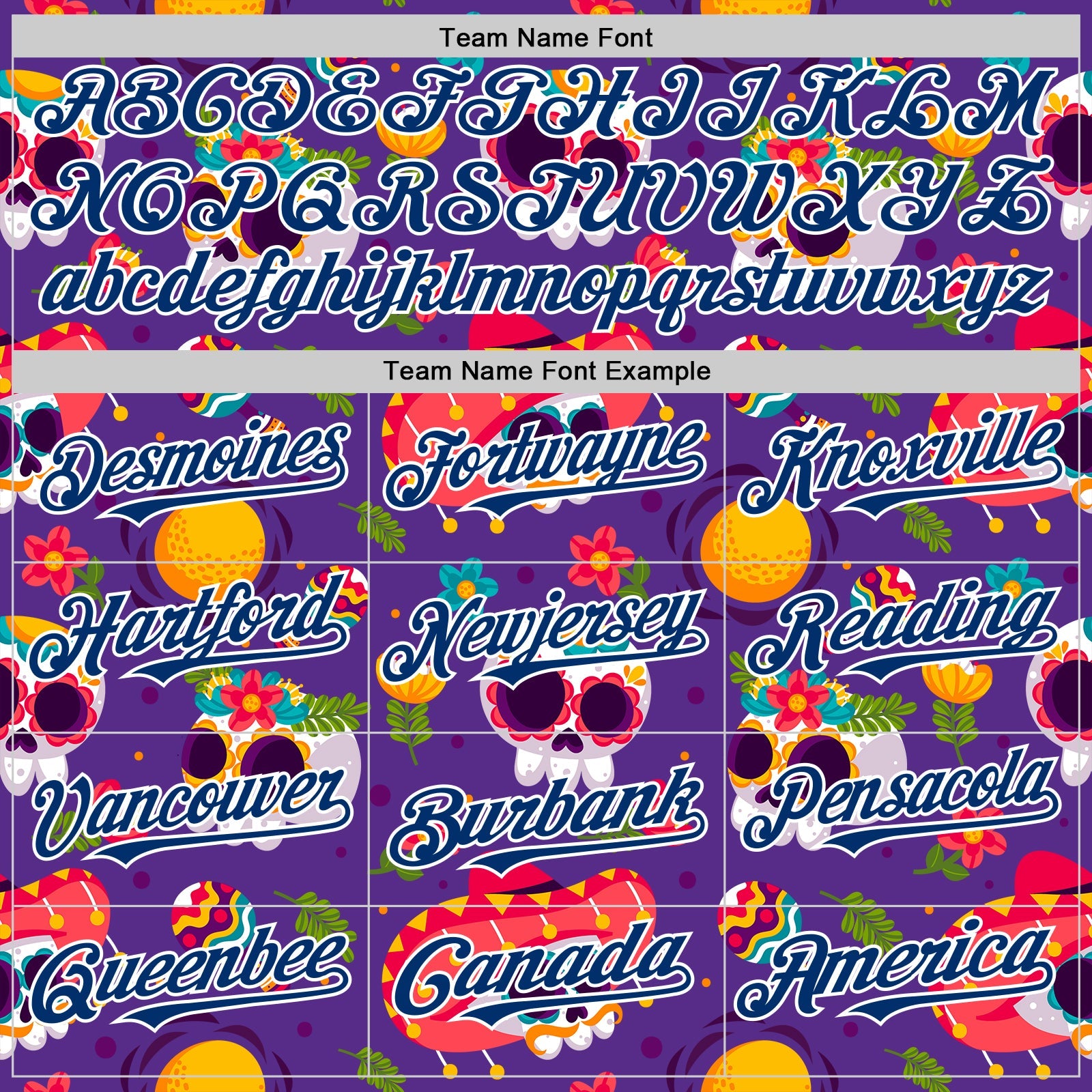 Custom Purple US Navy Blue-White Sugar Skull Day of the Dead Mexican Folk Art Authentic Baseball Jersey view 4