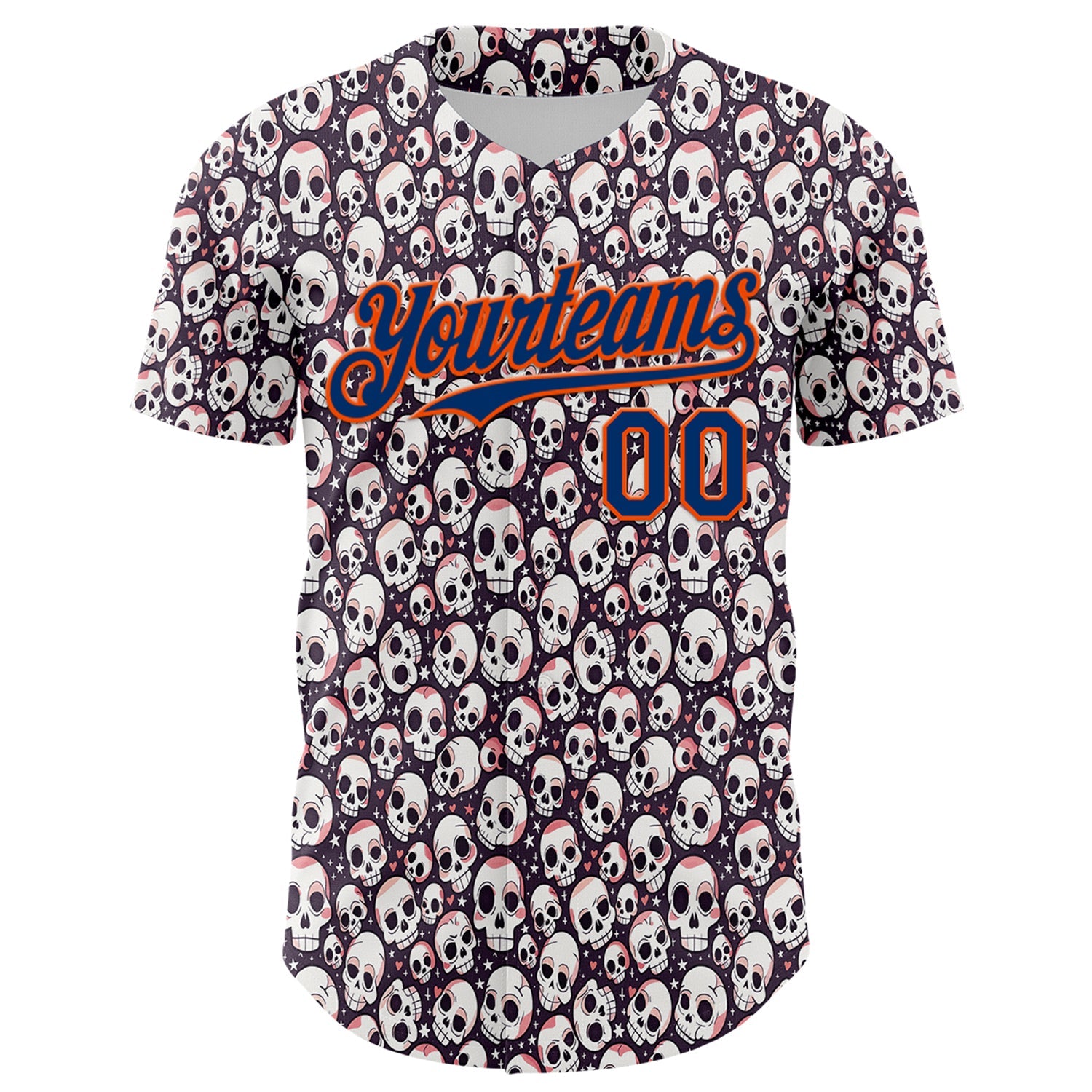 Custom White US Navy Blue-Orange Sugar Skull Day of the Dead Mexican Folk Art Authentic Baseball Jersey view 2