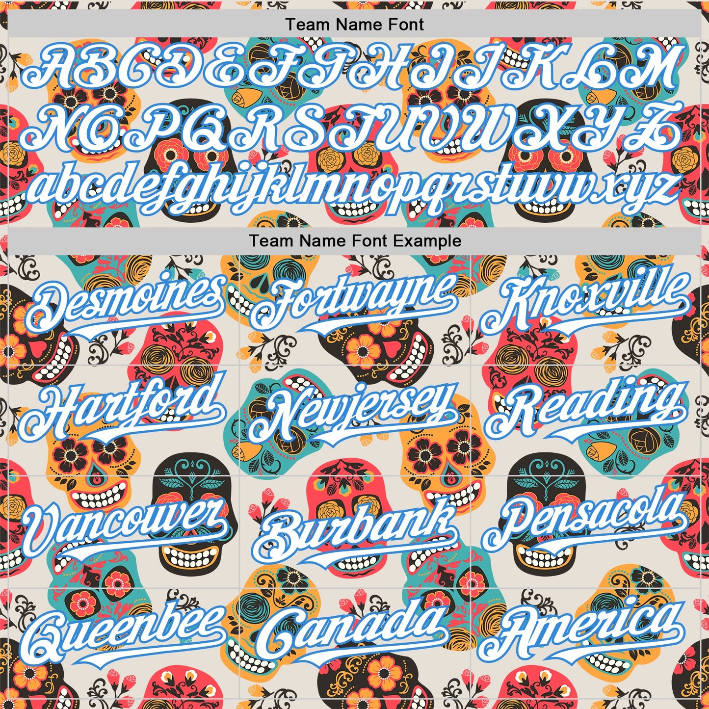 Custom Cream White-Electric Blue Sugar Skull Day of the Dead Mexican Folk Art Authentic Baseball Jersey view 4
