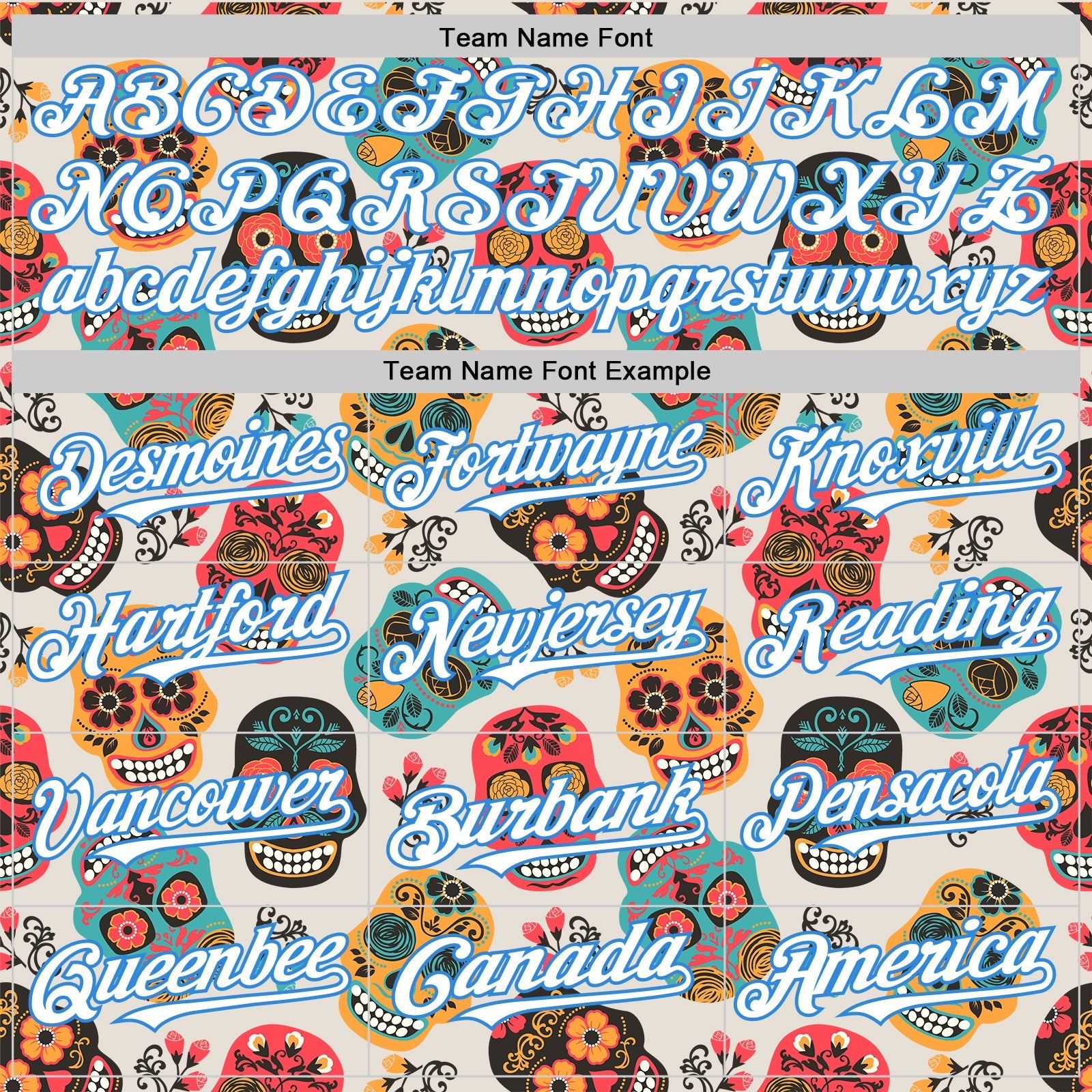 Custom Cream White-Electric Blue Sugar Skull Day of the Dead Mexican Folk Art Authentic Baseball Jersey view 4