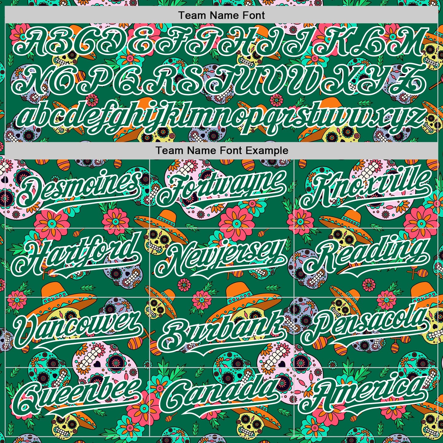 Custom Kelly Green White Sugar Skull Day of the Dead Mexican Folk Art Authentic Baseball Jersey view 4