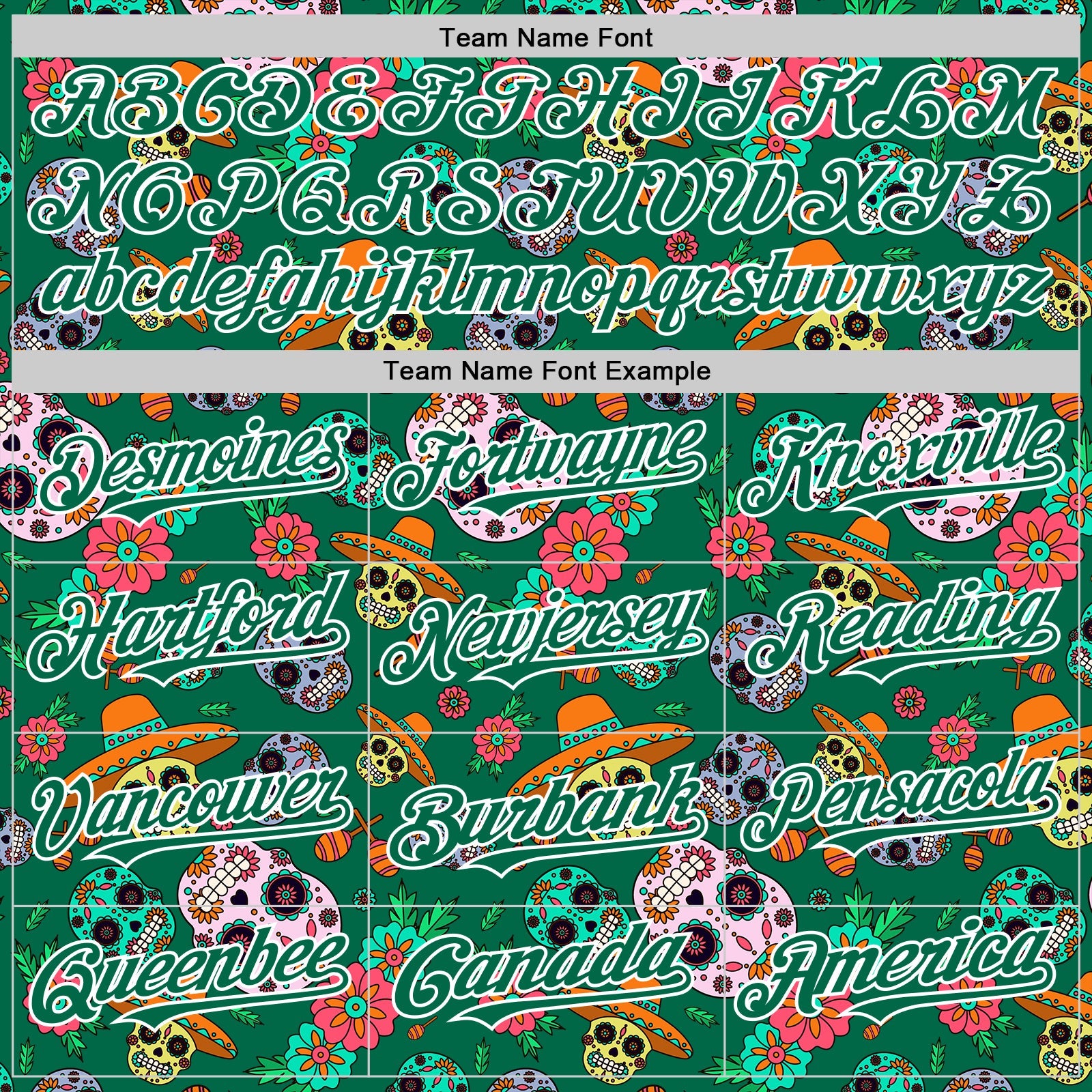 Custom Kelly Green White Sugar Skull Day of the Dead Mexican Folk Art Authentic Baseball Jersey view 4