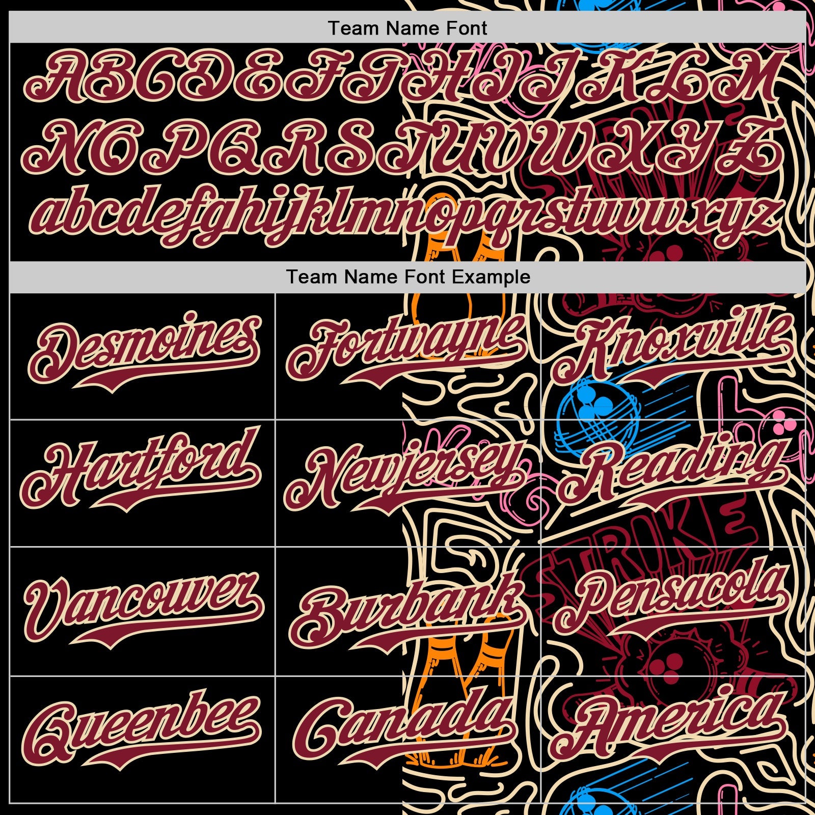 Custom Black Crimson-Cream Bowling Doodle Split Authentic Baseball Jersey view 4