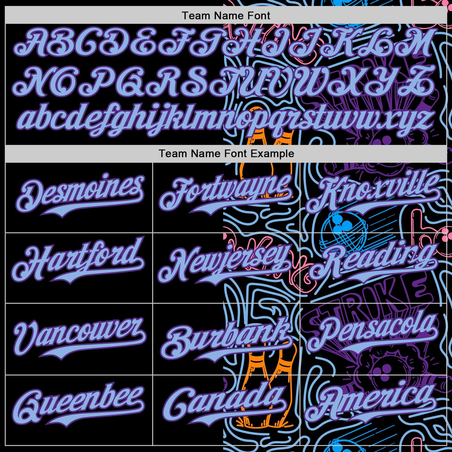 Custom Black Light Blue-Purple Bowling Doodle Split Authentic Baseball Jersey view 4
