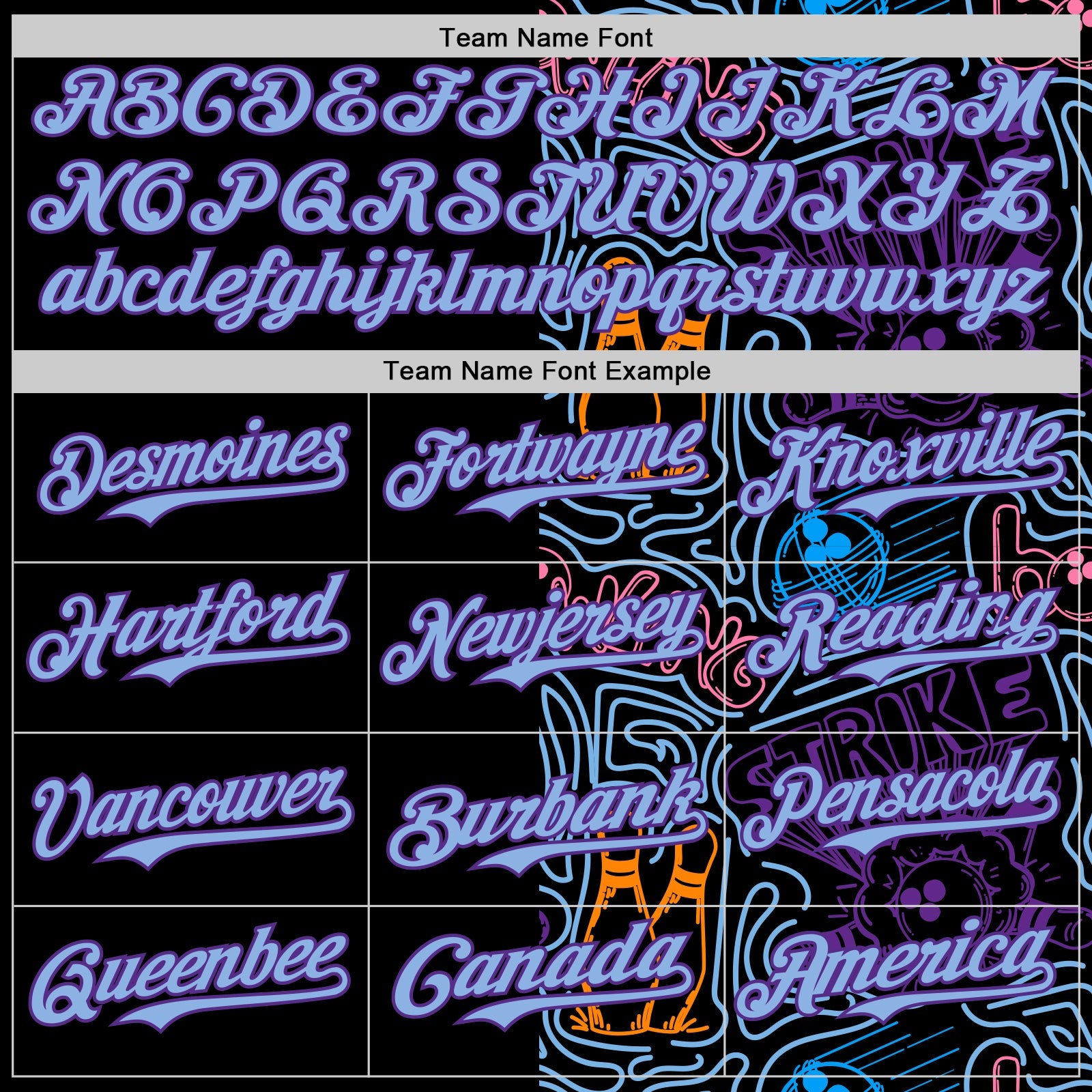 Custom Black Light Blue-Purple Bowling Doodle Split Authentic Baseball Jersey view 4