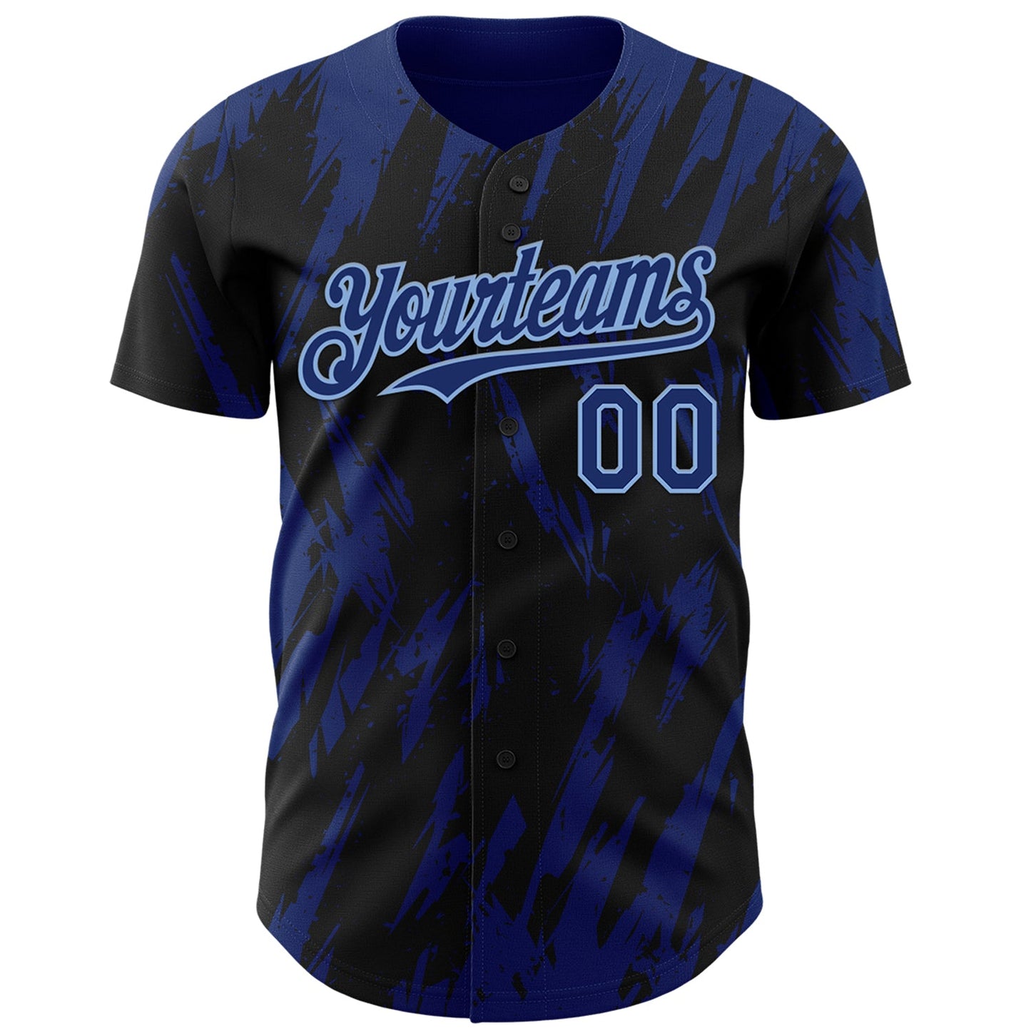 Custom Black Royal-Light Blue Splatter Torn Sharp Brush Stroke Authentic Baseball Jersey view 2