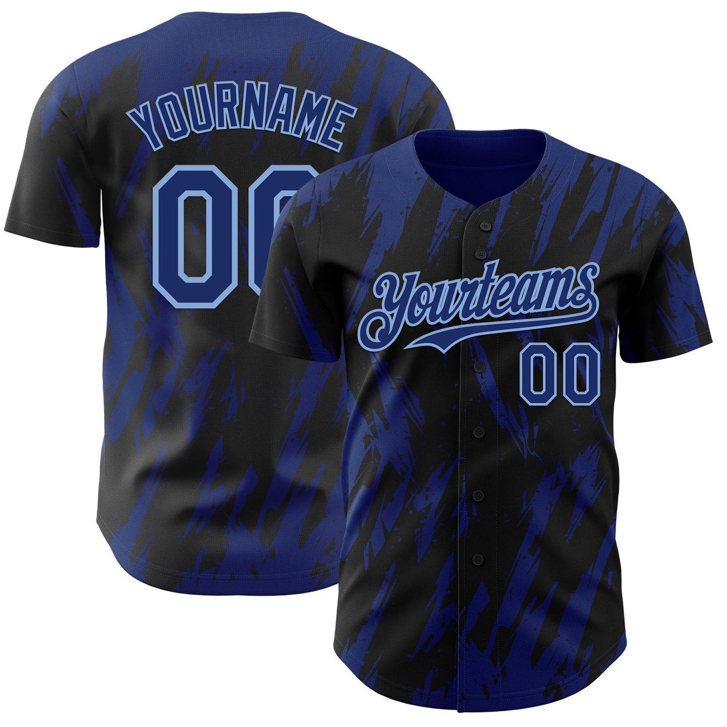 Custom Black Royal-Light Blue Splatter Torn Sharp Brush Stroke Authentic Baseball Jersey - Main View