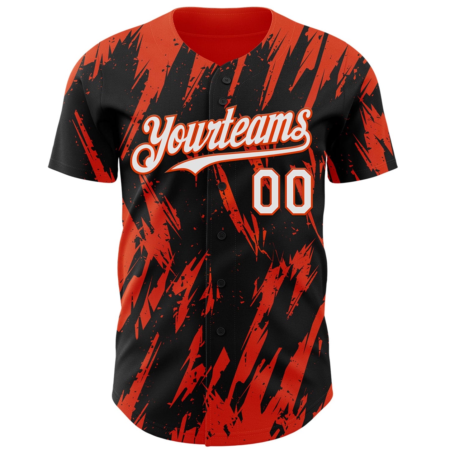 Custom Black White-Orange Splatter Torn Sharp Brush Stroke Authentic Baseball Jersey view 2