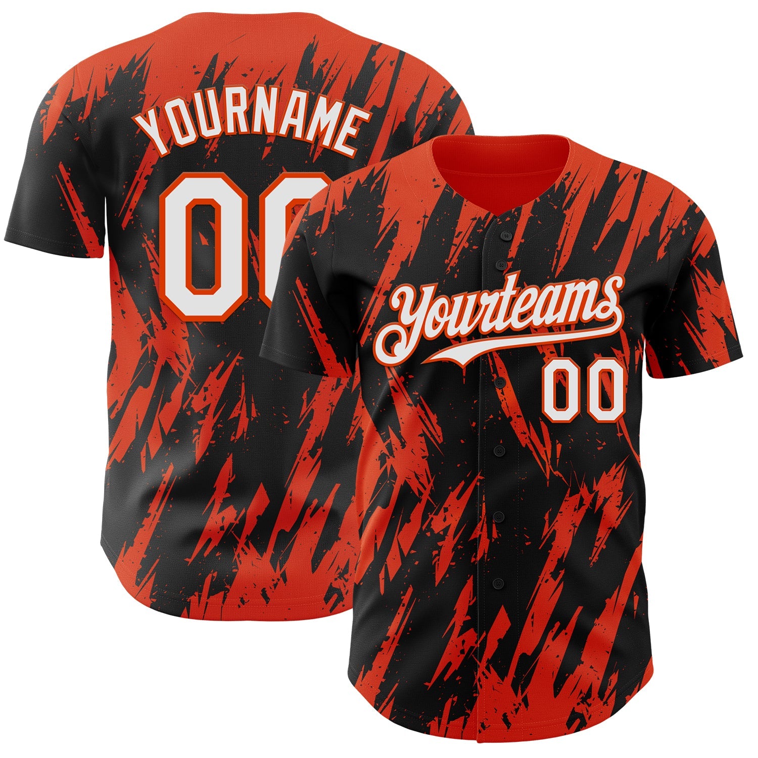 Custom Black White-Orange Splatter Torn Sharp Brush Stroke Authentic Baseball Jersey - Main View
