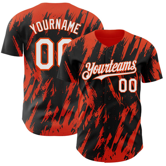 Custom Black White-Orange Splatter Torn Sharp Brush Stroke Authentic Baseball Jersey - Main View