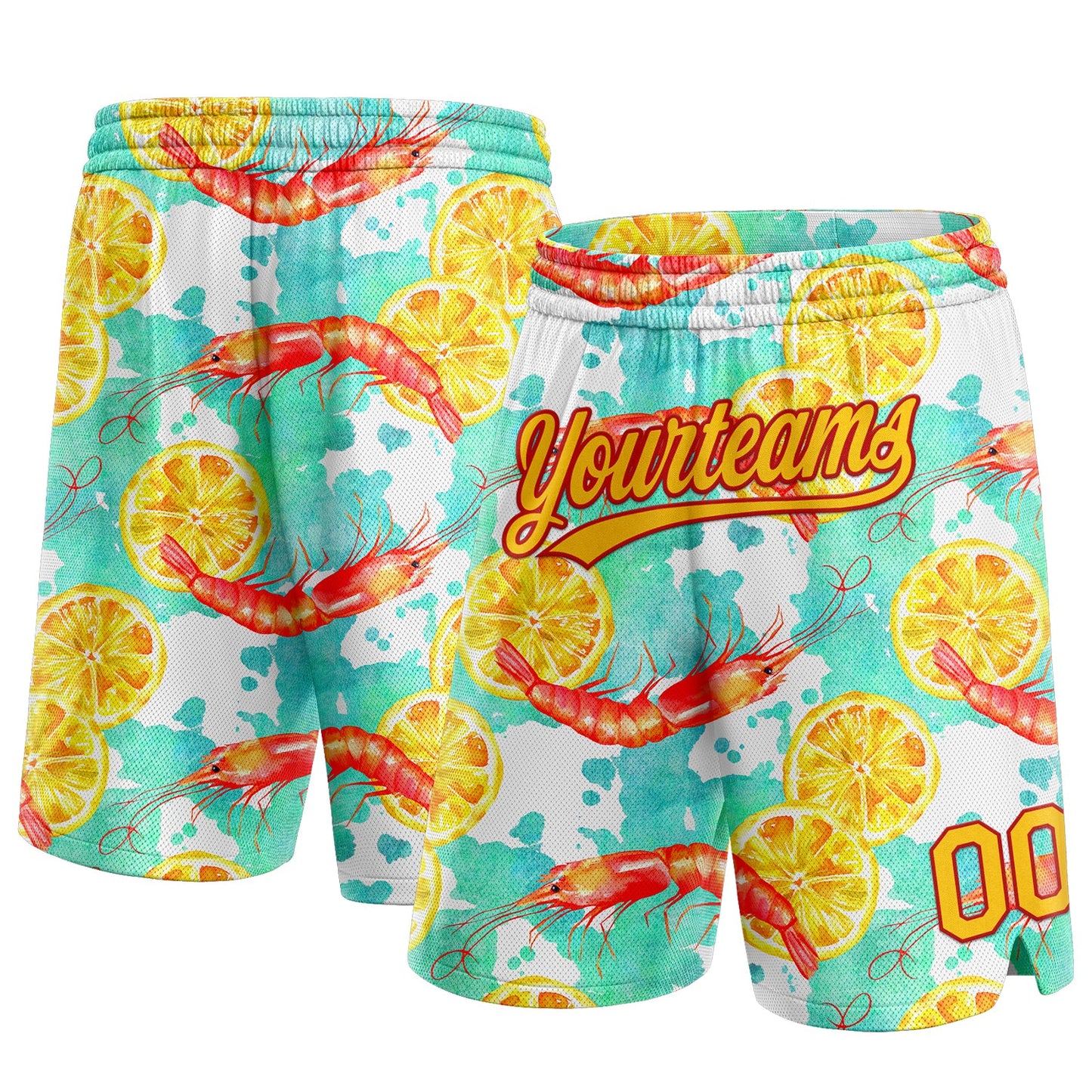 Custom White Yellow-Red 3D Pattern Lobster And Lemon Authentic Basketball Shorts - Main View