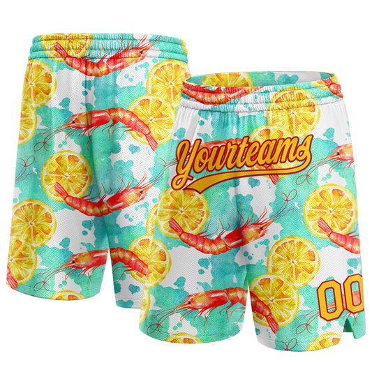 Custom White Yellow-Red 3D Pattern Lobster And Lemon Authentic Basketball Shorts - Main View