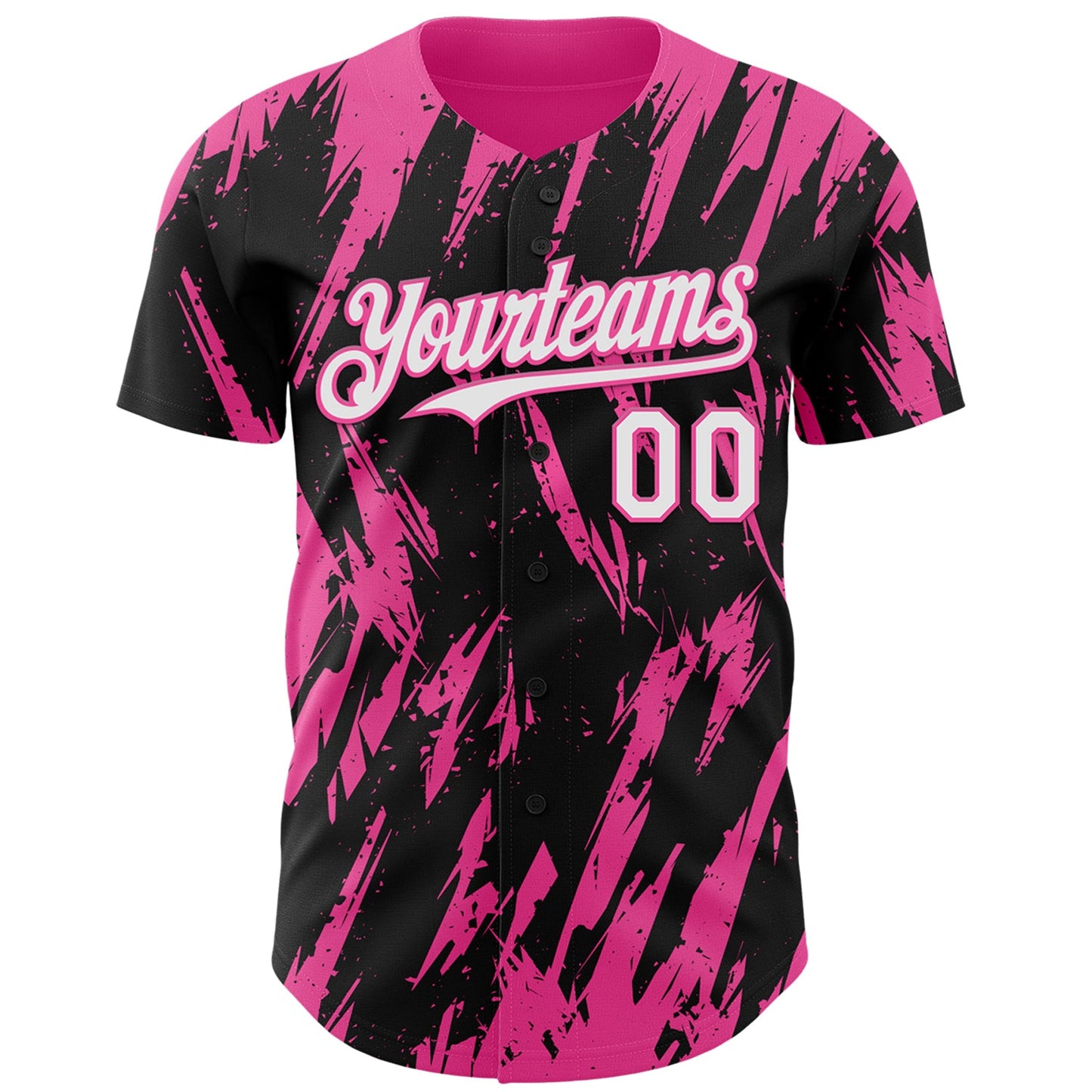Custom Black White-Pink Splatter Torn Sharp Brush Stroke Authentic Baseball Jersey view 2