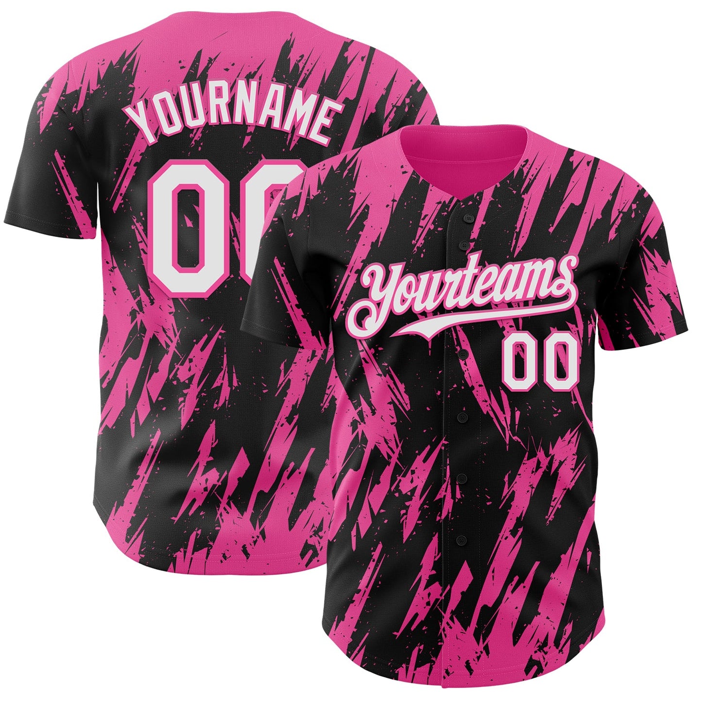 Custom Black White-Pink Splatter Torn Sharp Brush Stroke Authentic Baseball Jersey - Main View