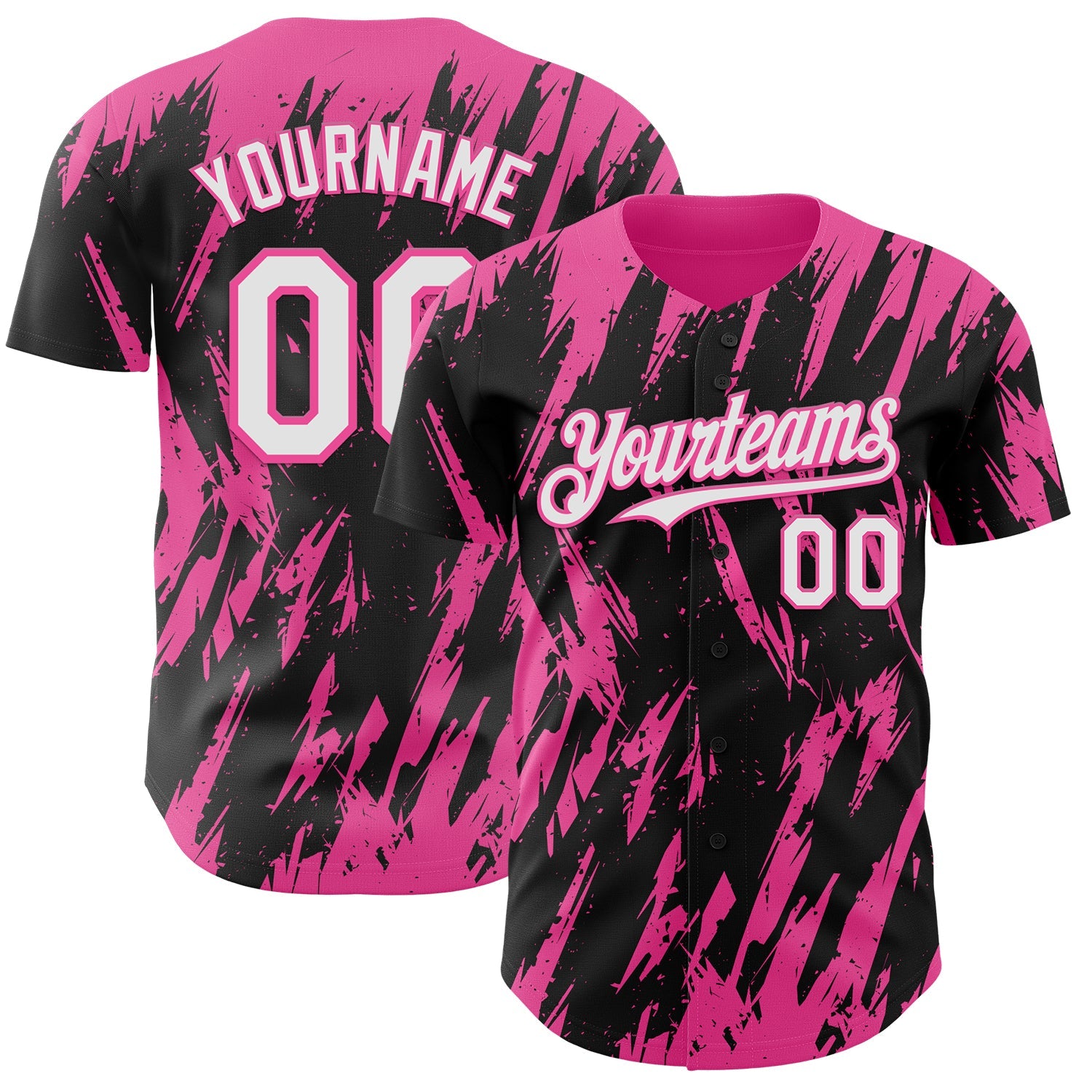 Custom Black White-Pink Splatter Torn Sharp Brush Stroke Authentic Baseball Jersey - Main View
