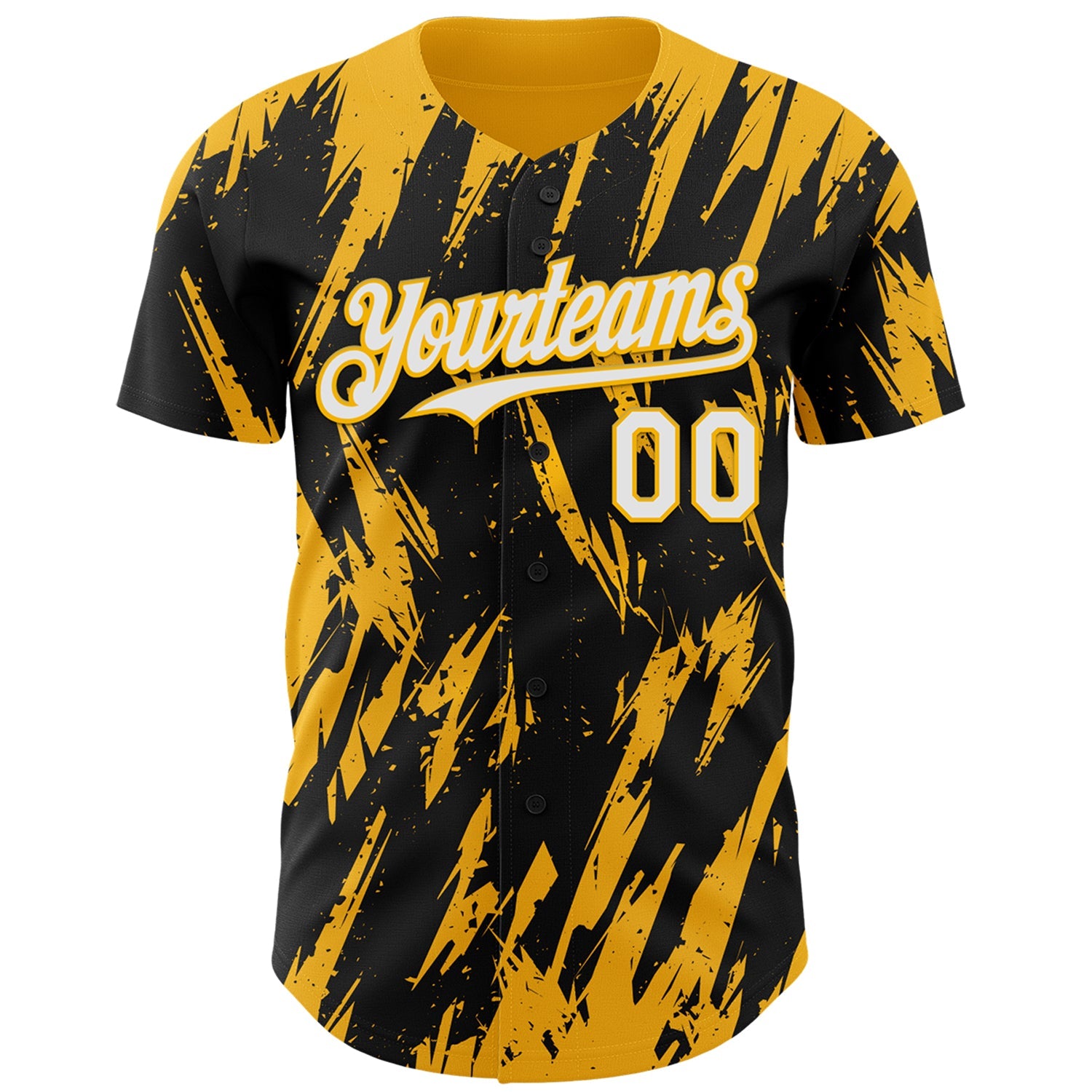 Custom Black White-Gold Splatter Torn Sharp Brush Stroke Authentic Baseball Jersey view 2