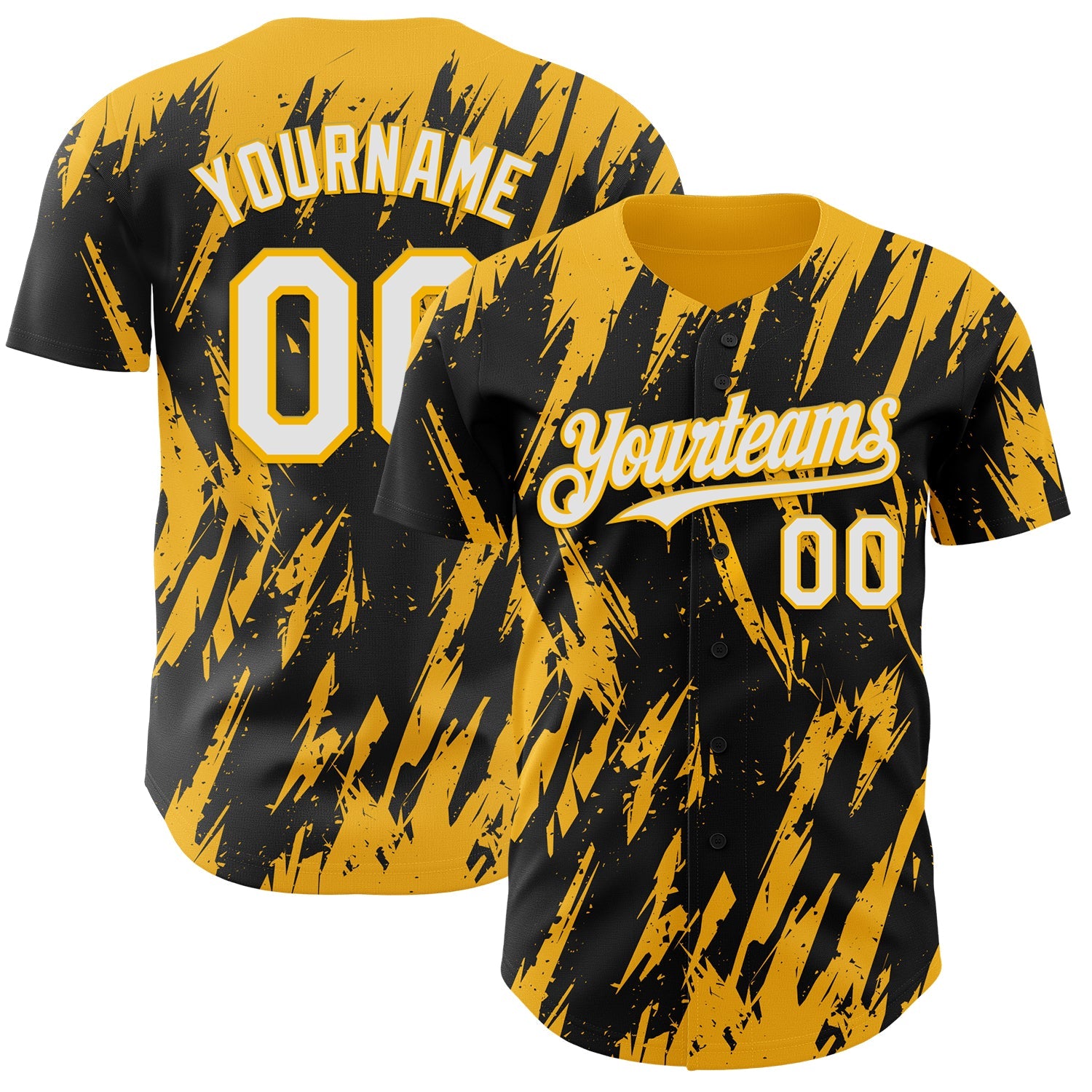 Custom Black White-Gold Splatter Torn Sharp Brush Stroke Authentic Baseball Jersey - Main View
