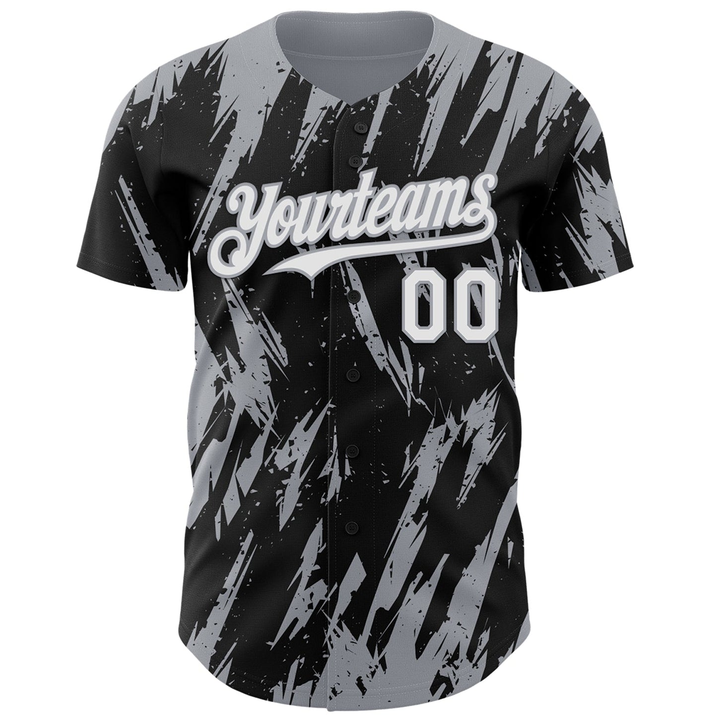 Custom Black White-Gray Splatter Torn Sharp Brush Stroke Authentic Baseball Jersey view 2