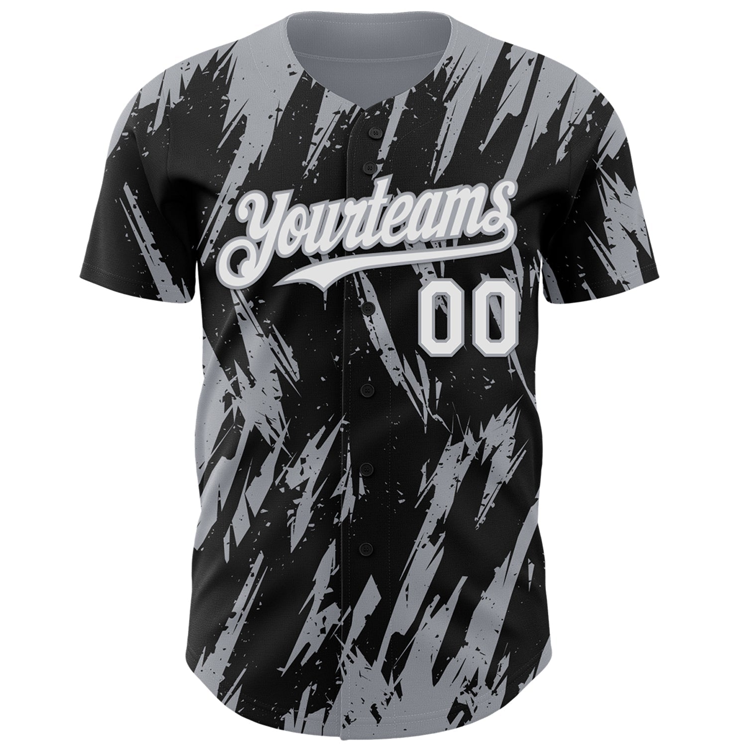 Custom Black White-Gray Splatter Torn Sharp Brush Stroke Authentic Baseball Jersey view 2