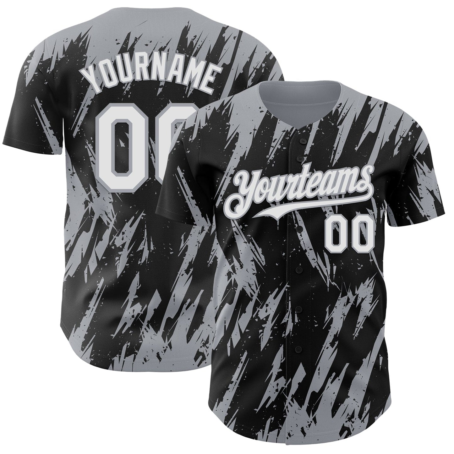 Custom Black White-Gray Splatter Torn Sharp Brush Stroke Authentic Baseball Jersey - Main View