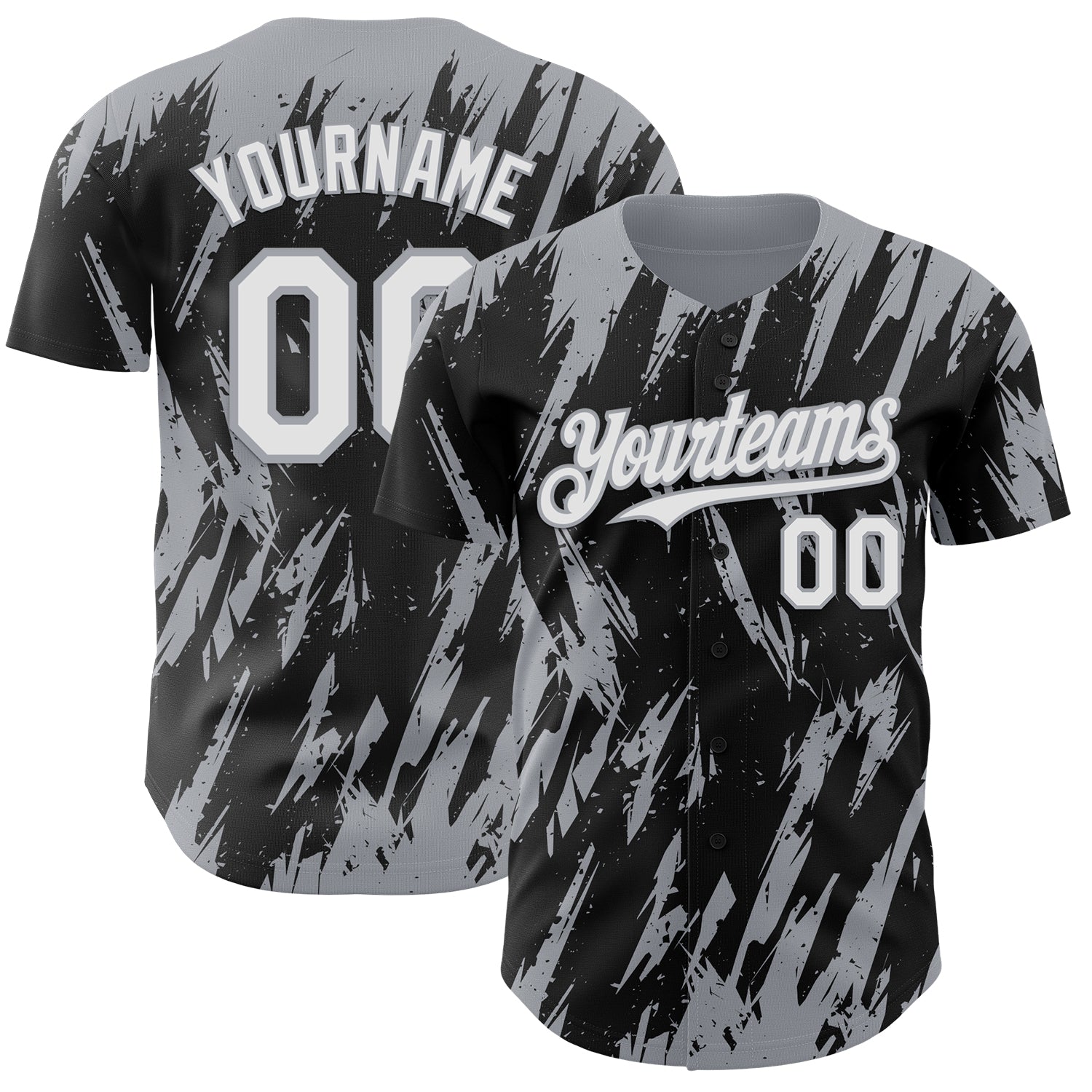 Custom Black White-Gray Splatter Torn Sharp Brush Stroke Authentic Baseball Jersey - Main View